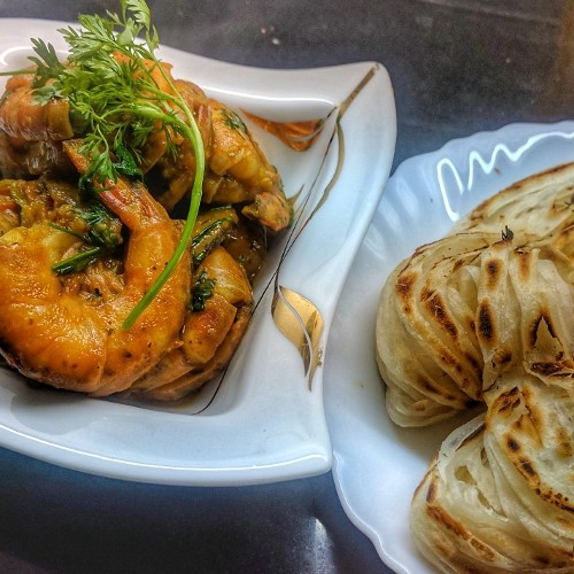 Kerala Paratha with Shrimp Curry