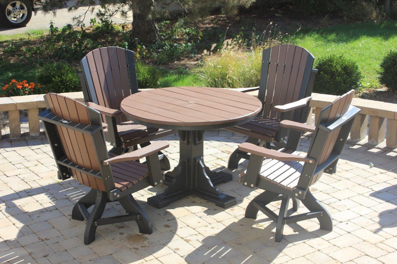 Round Pedestal Table Set with 4 Adirondack Swivel Chairs - Dining Height