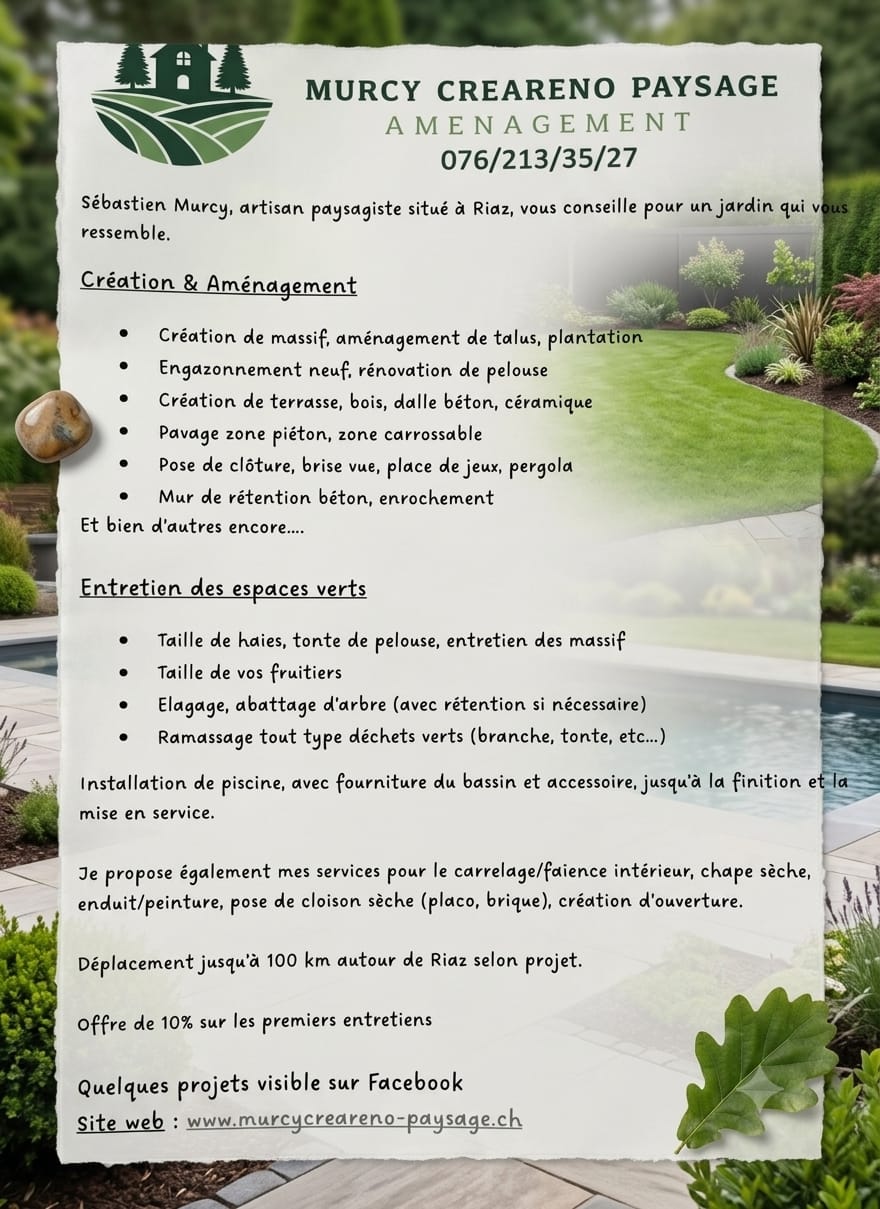 Création & aménagement, Entretien des espaces verts, et d'autres prestations