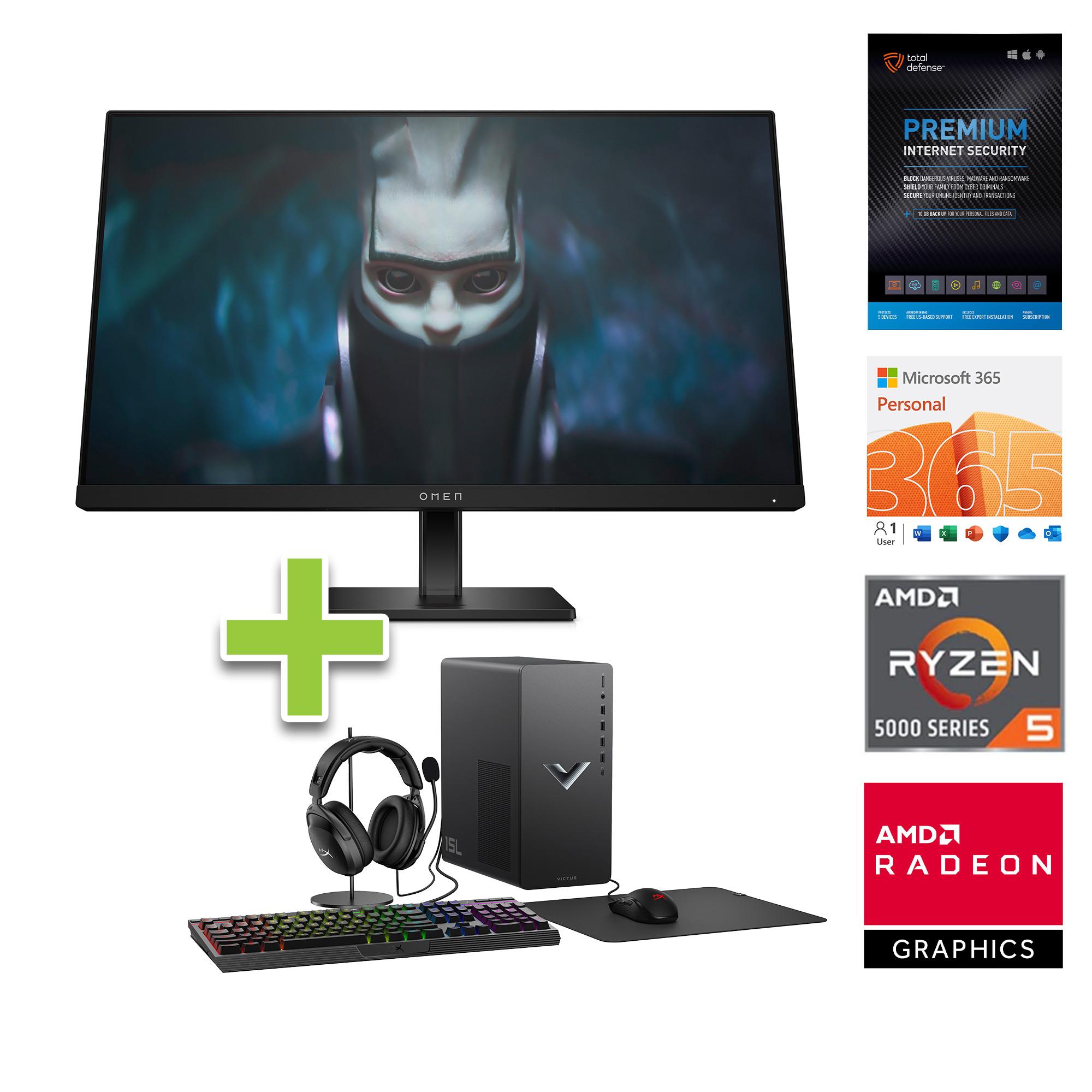 Victus Gaming Desktop with 24" Monitor,Total Defense & Microsoft Office 365