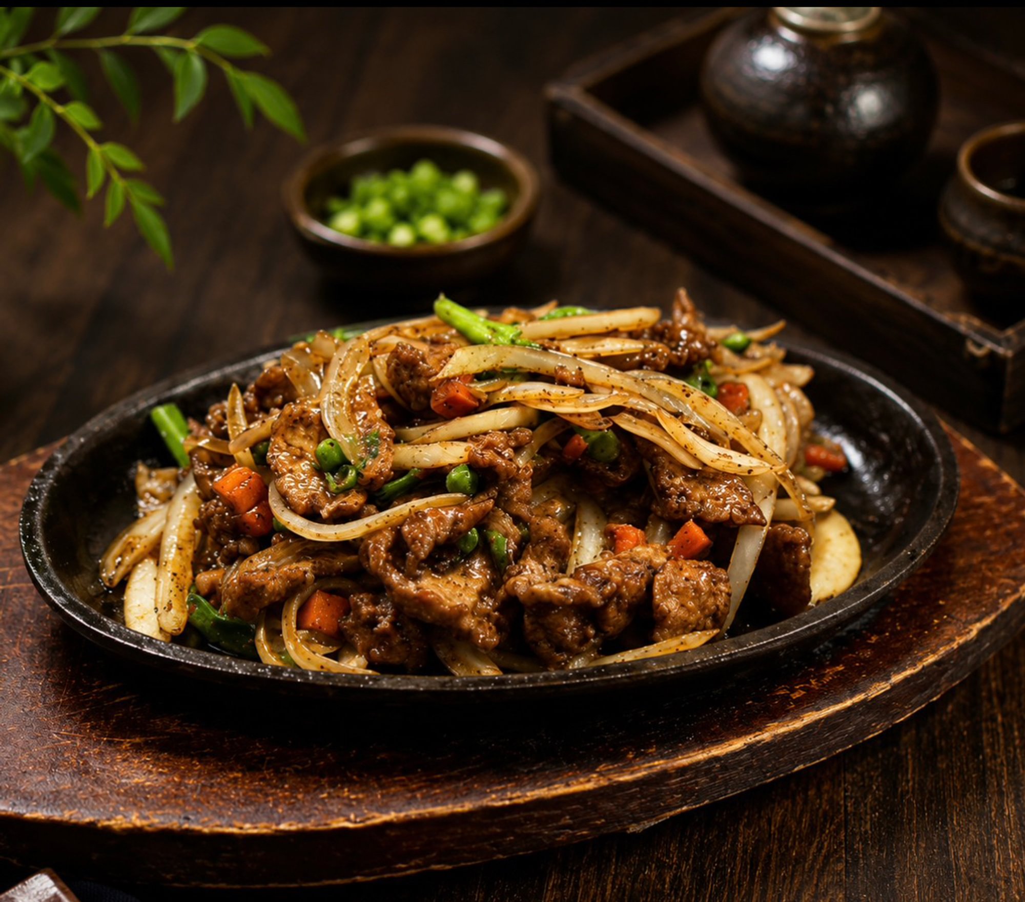 Beef with Black Pepper on Hot Plate / 铁板黑椒牛