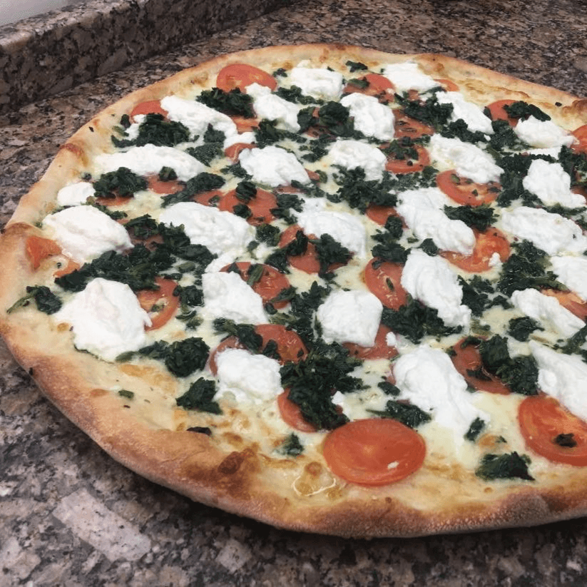 Spinach, Tomato, and Ricotta Pizza