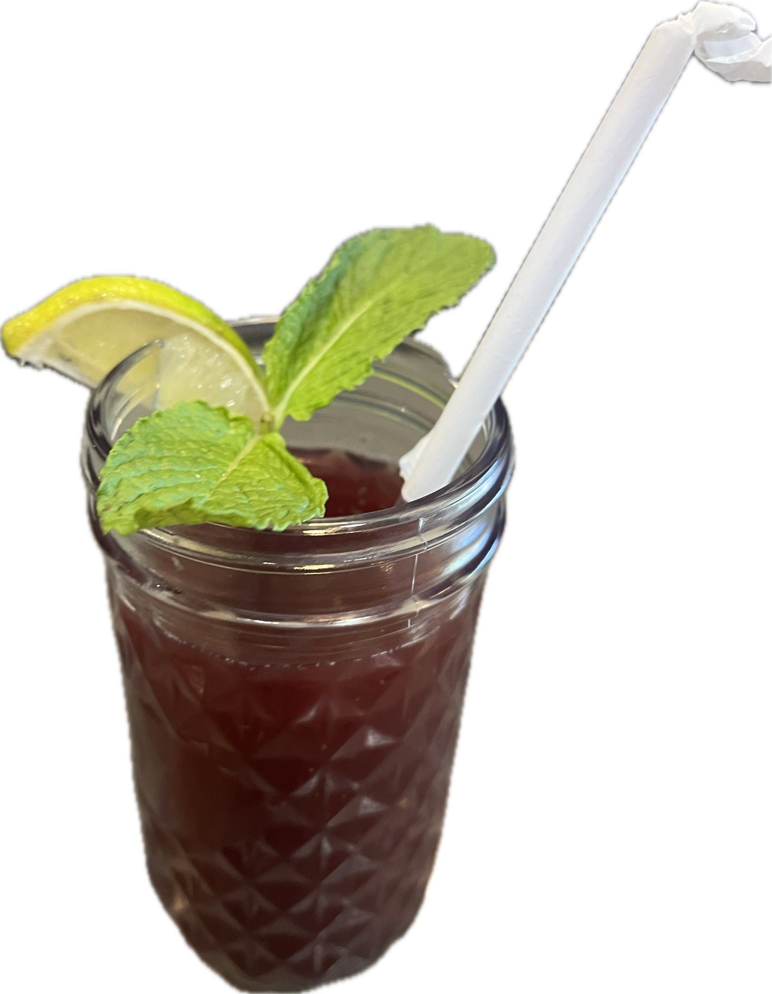 Pomegranate Agave Mojito, over Ice with Lime and Mint