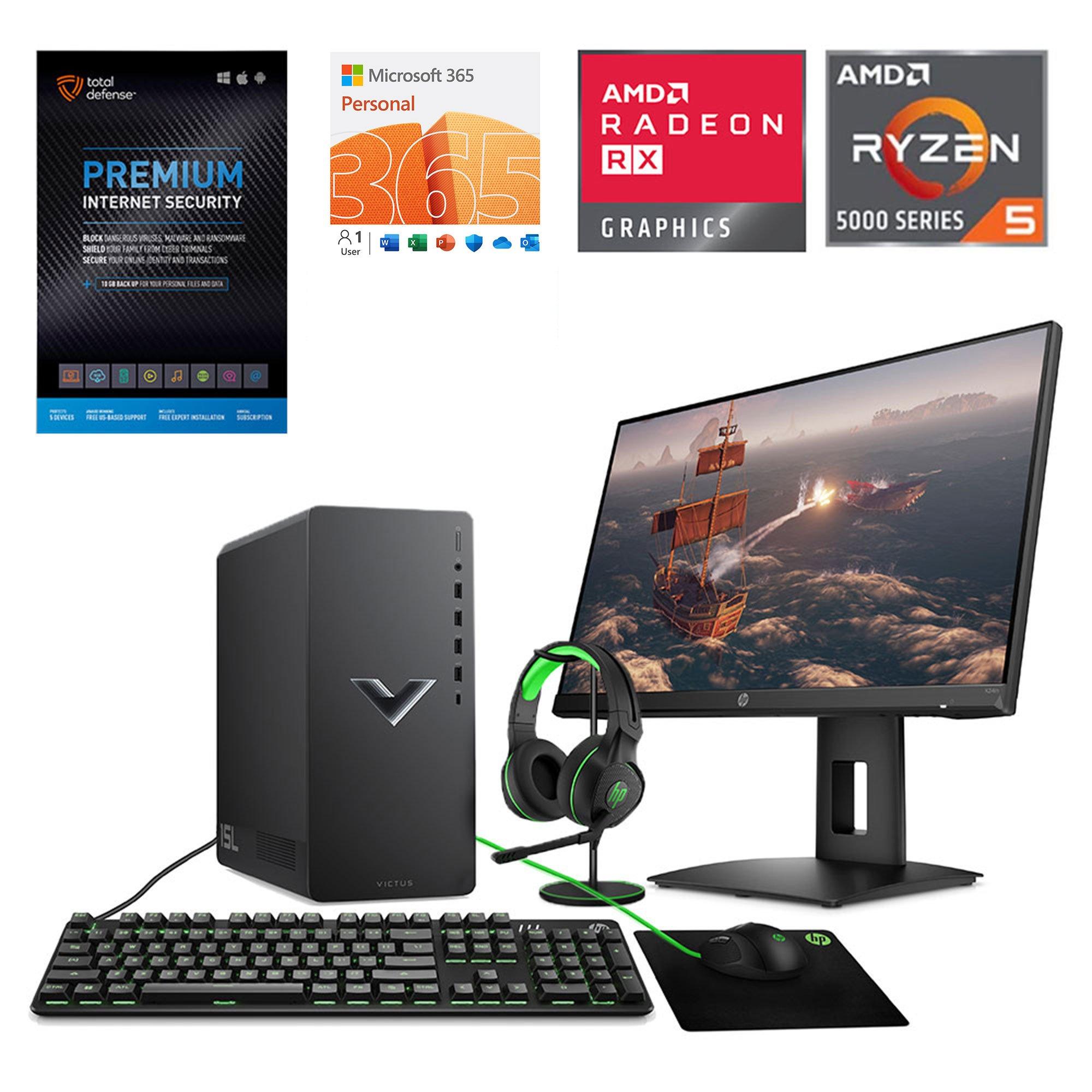 HP Victus Gaming Desktop 8GB Ram 512GB SSD w/ 24" HP FHD Monitor, Total Defense Internet Security & 