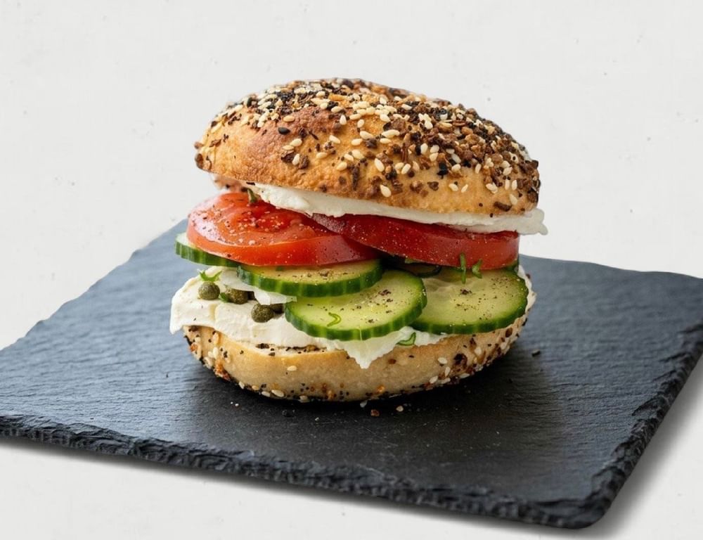 Bagel With Cream Cheese, Tomato & Cucumbers