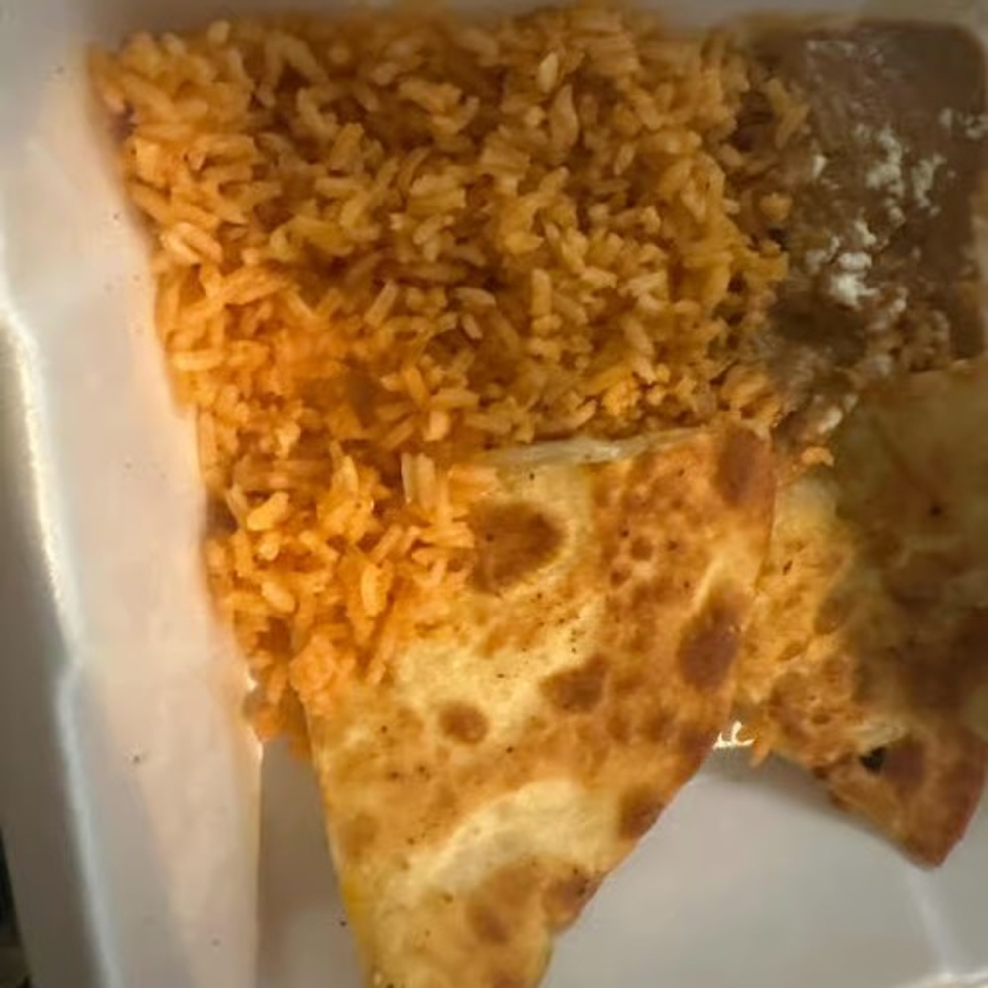 Cheese Quesadilla, Rice and Beans