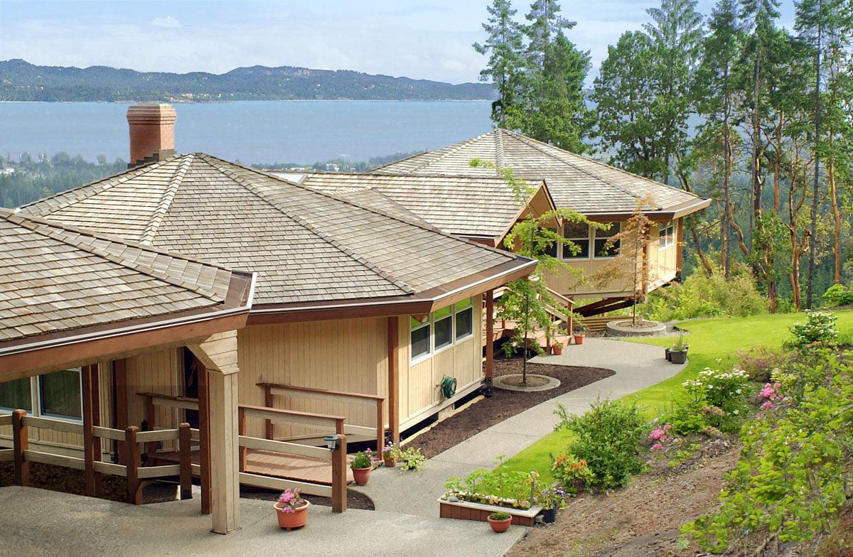 Built on an earthquake-prone coastal hillside, it was custom-designed and engineered to be earthquake-resistant while also providing incredible panoramic views of the ocean inlet below.