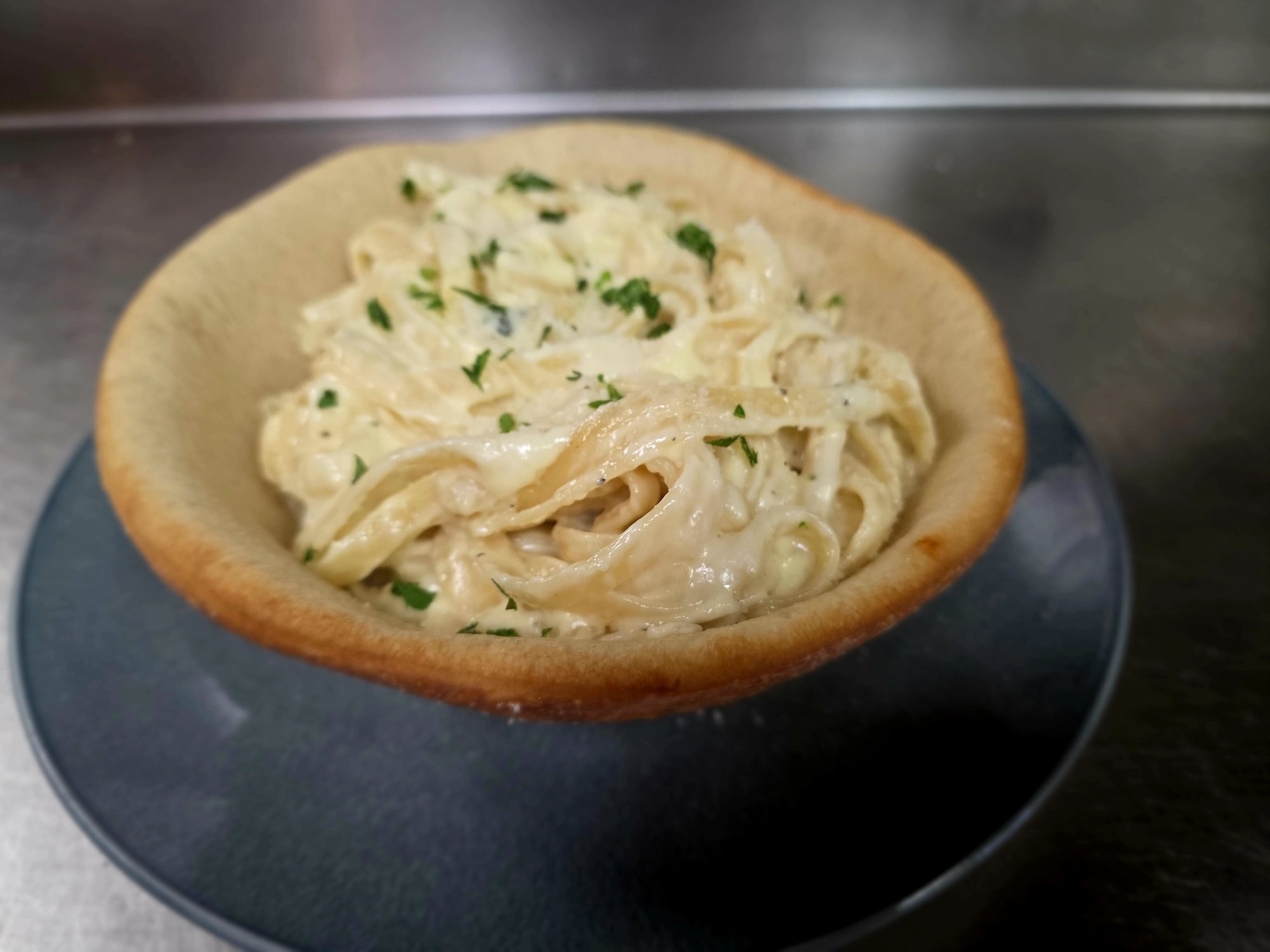 Pasta Bread Bowl Alfredo