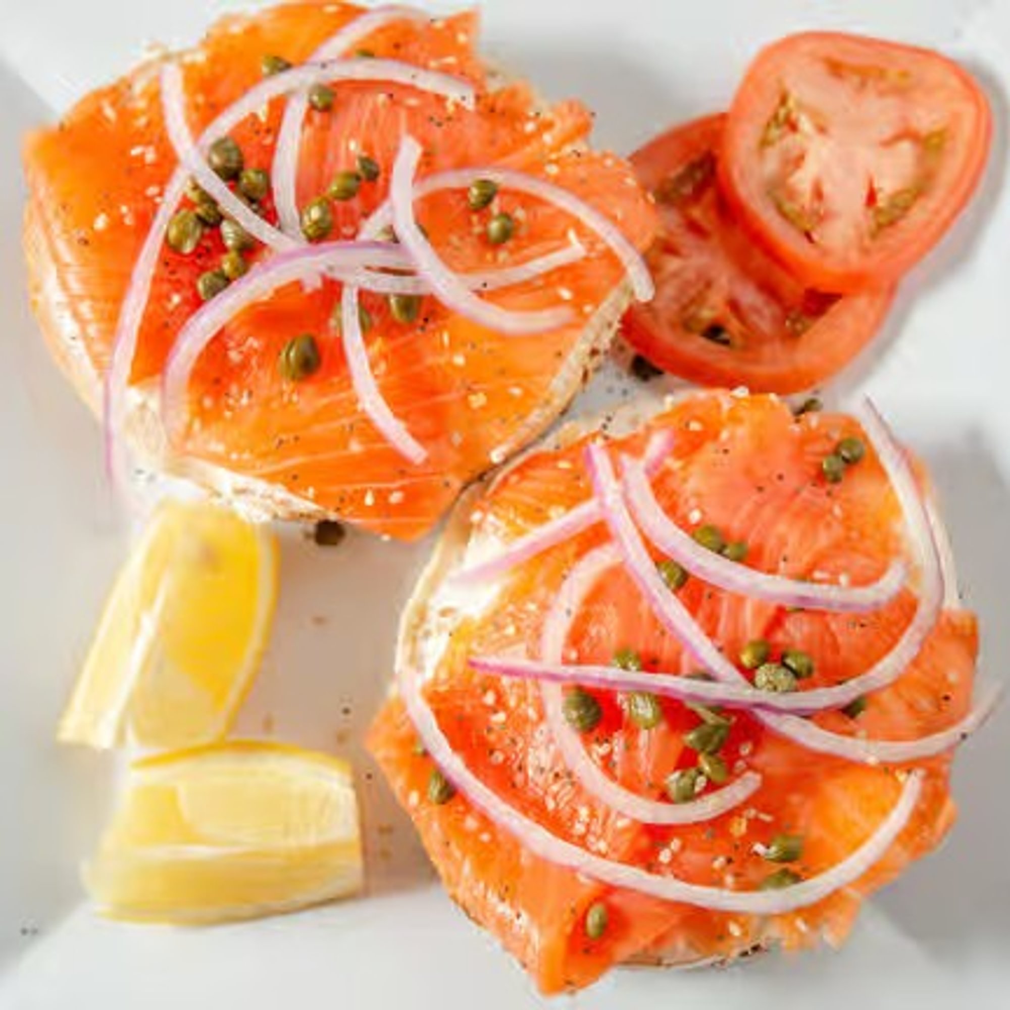 A bagel with sliced Nova & Cream cheese