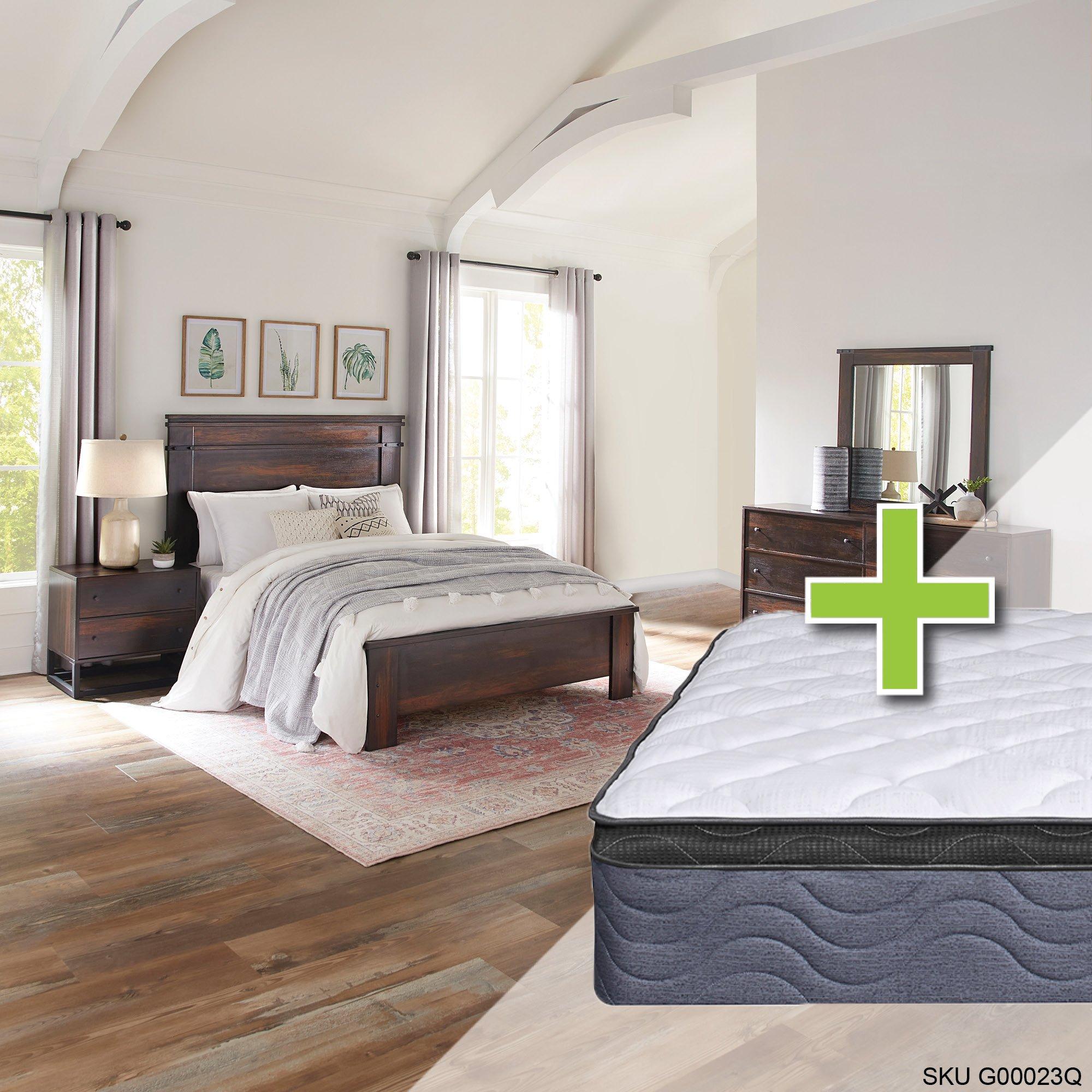 Queen Wallace Bed w/9.5" Pillow Top Med. Plush Mattress & Chest, Dresser, Mirror, Nightstand