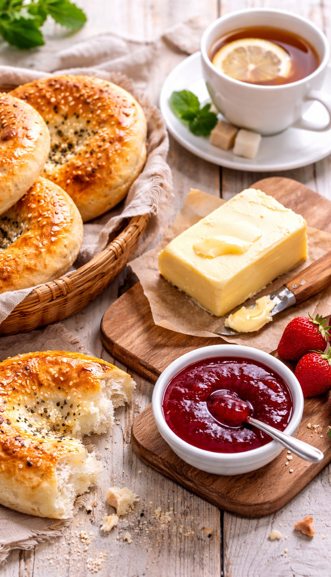 Uzbek Non (Bread) & Farm Butter with Jam and Tea