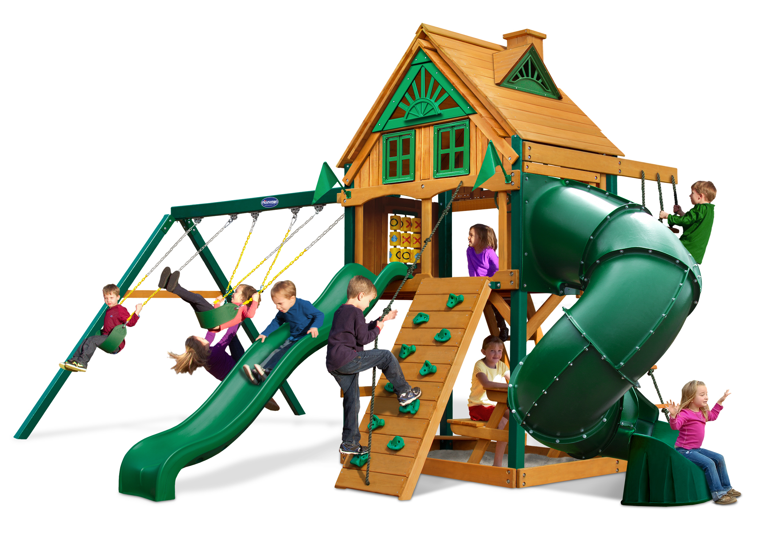 Horizon w/ Tube Slide & Treehouse Wood Roof w/ Fort Add-On