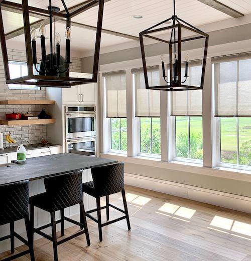 Imagine prepping your favorite food in this clean, modern kitchen! Our solar shades are eye-catching, functional, and tasteful- maintaining the elegant look of this Hilton Head Island home. We're proud to serve our local community. Schedule your complimentary in-home consultation with us today!