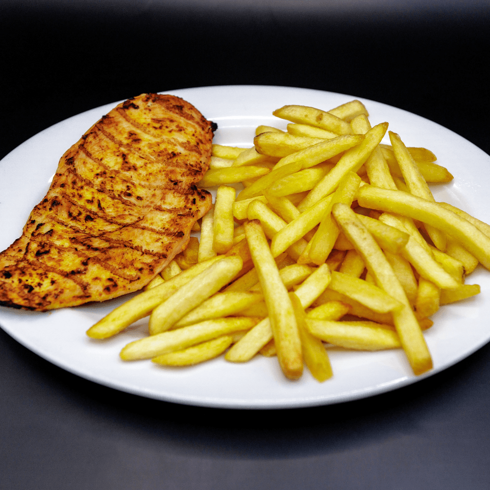 Kids Grilled Chicken Breast Served with Fries or Rice.