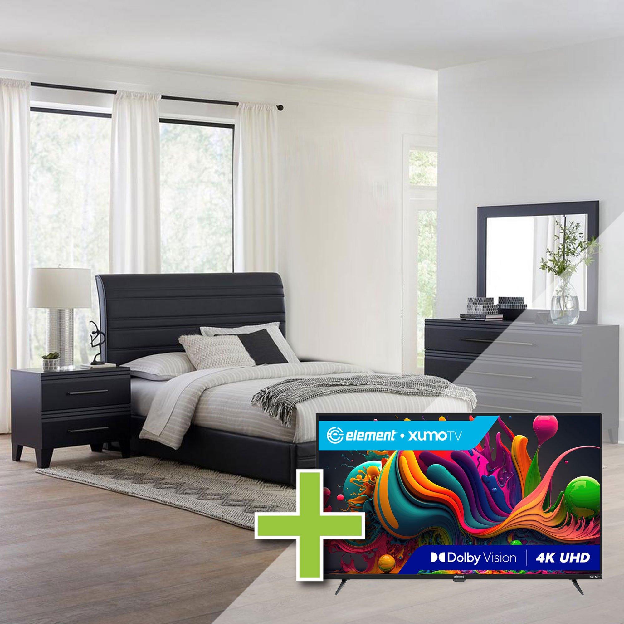 Queen Domestica Bed w/Dresser, Mirror, Nightstand + 50 Element TV