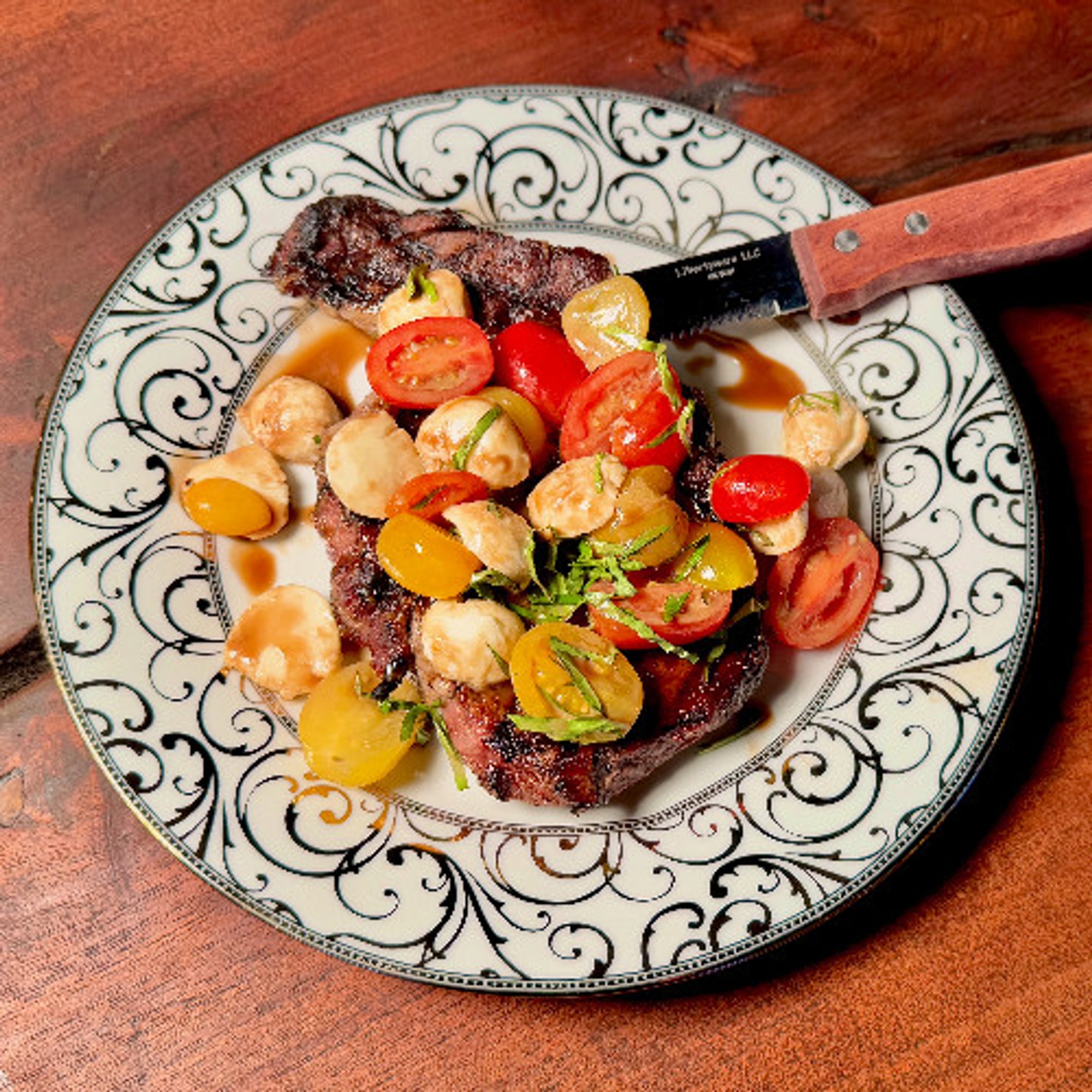 Grilled Ribeye Steak Caprese Style