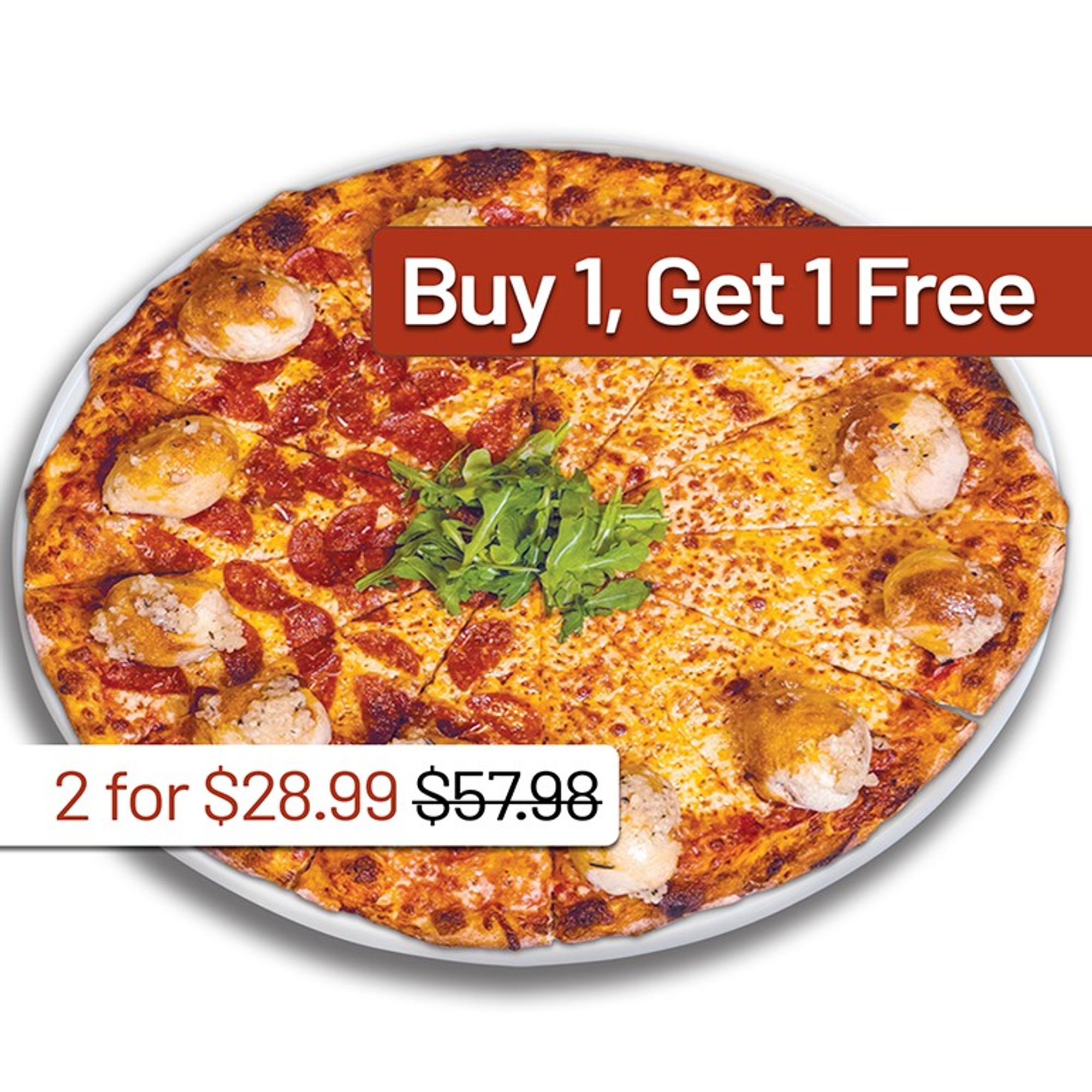 BOGO 18" Garlic Knot Pizza Half Cheese, Half Pepperoni - Order One Entree, Receive Two