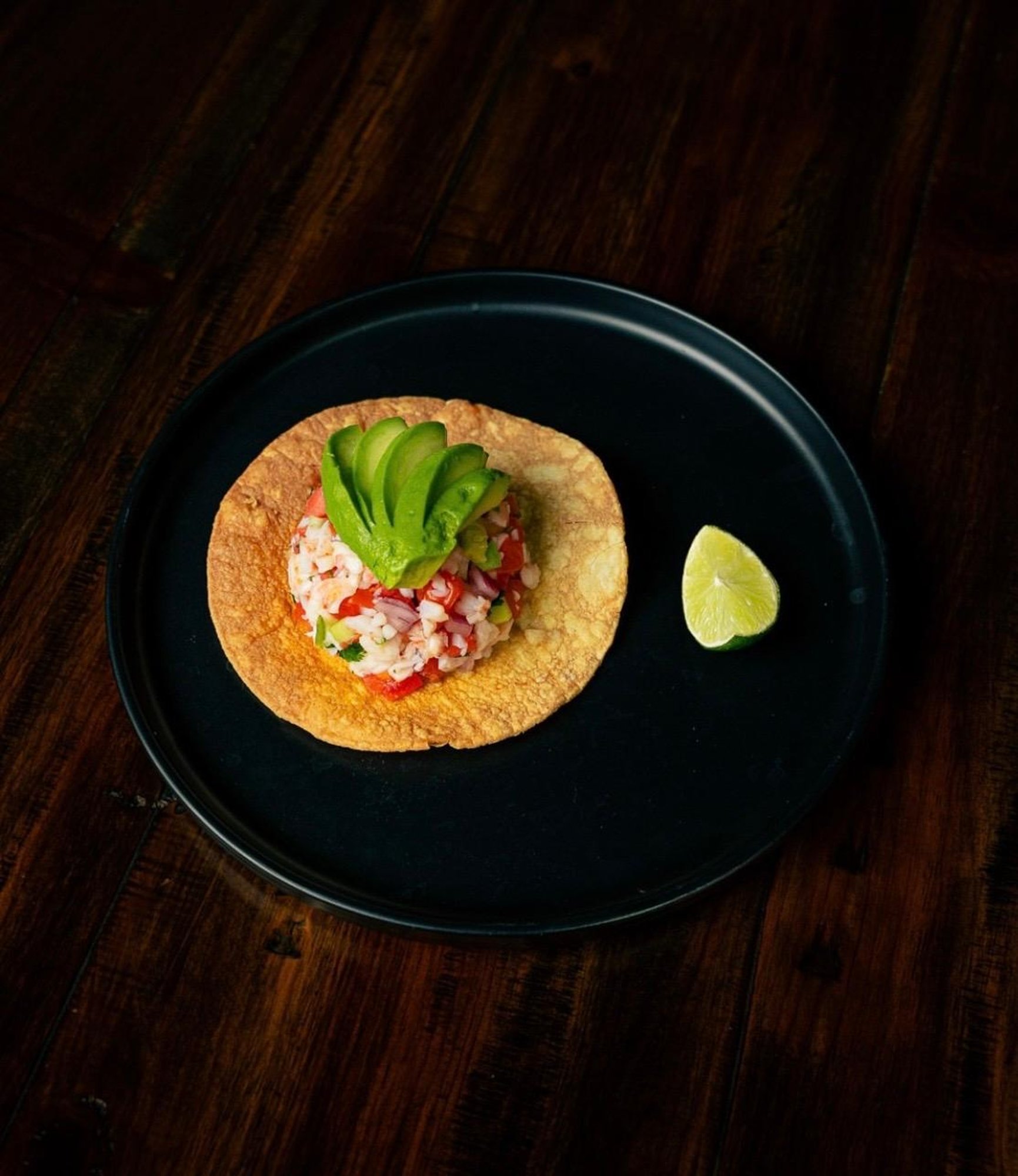 Tostada Ceviche Camaron
