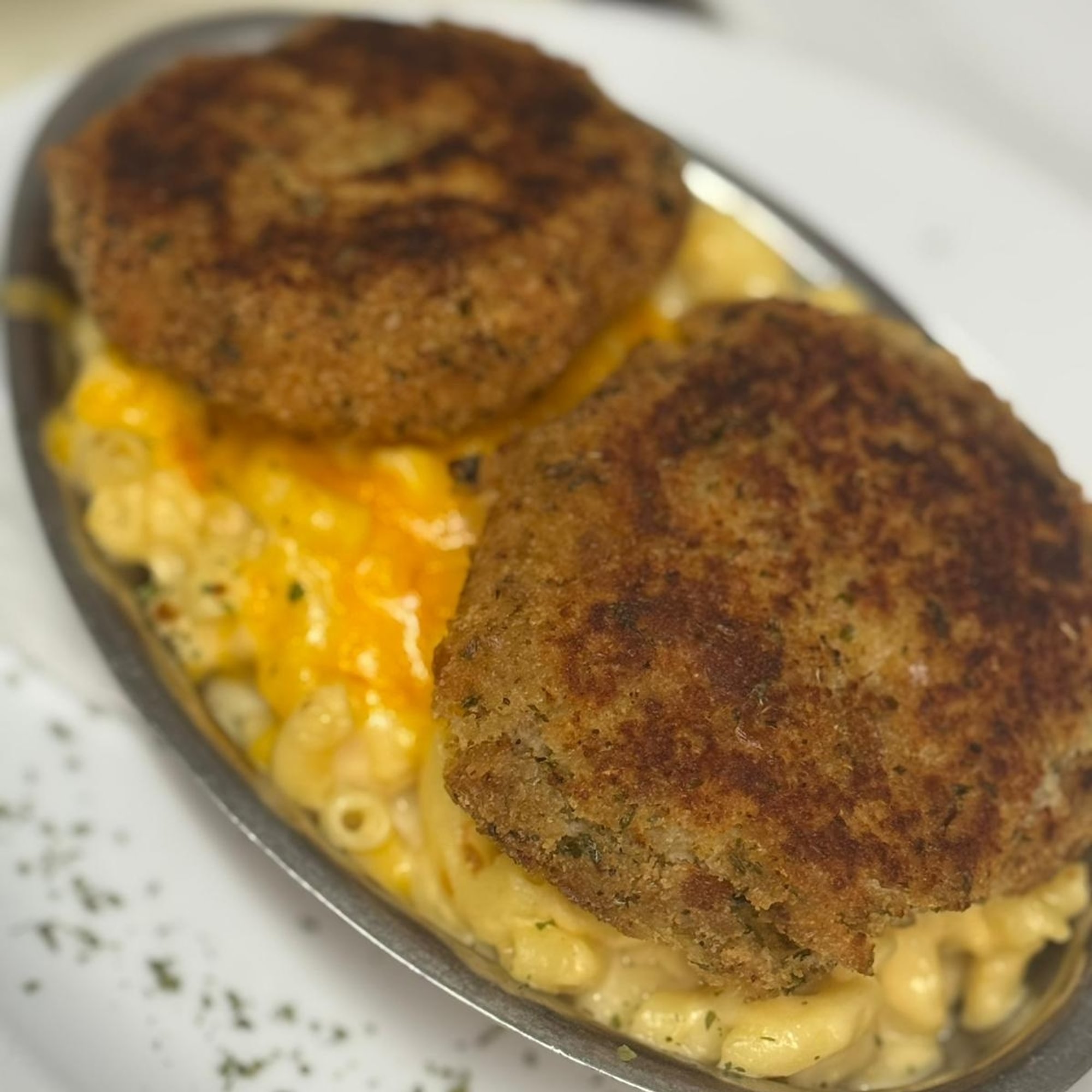 Baked Mac and Cheese with Fish Cake or Pulled Pork