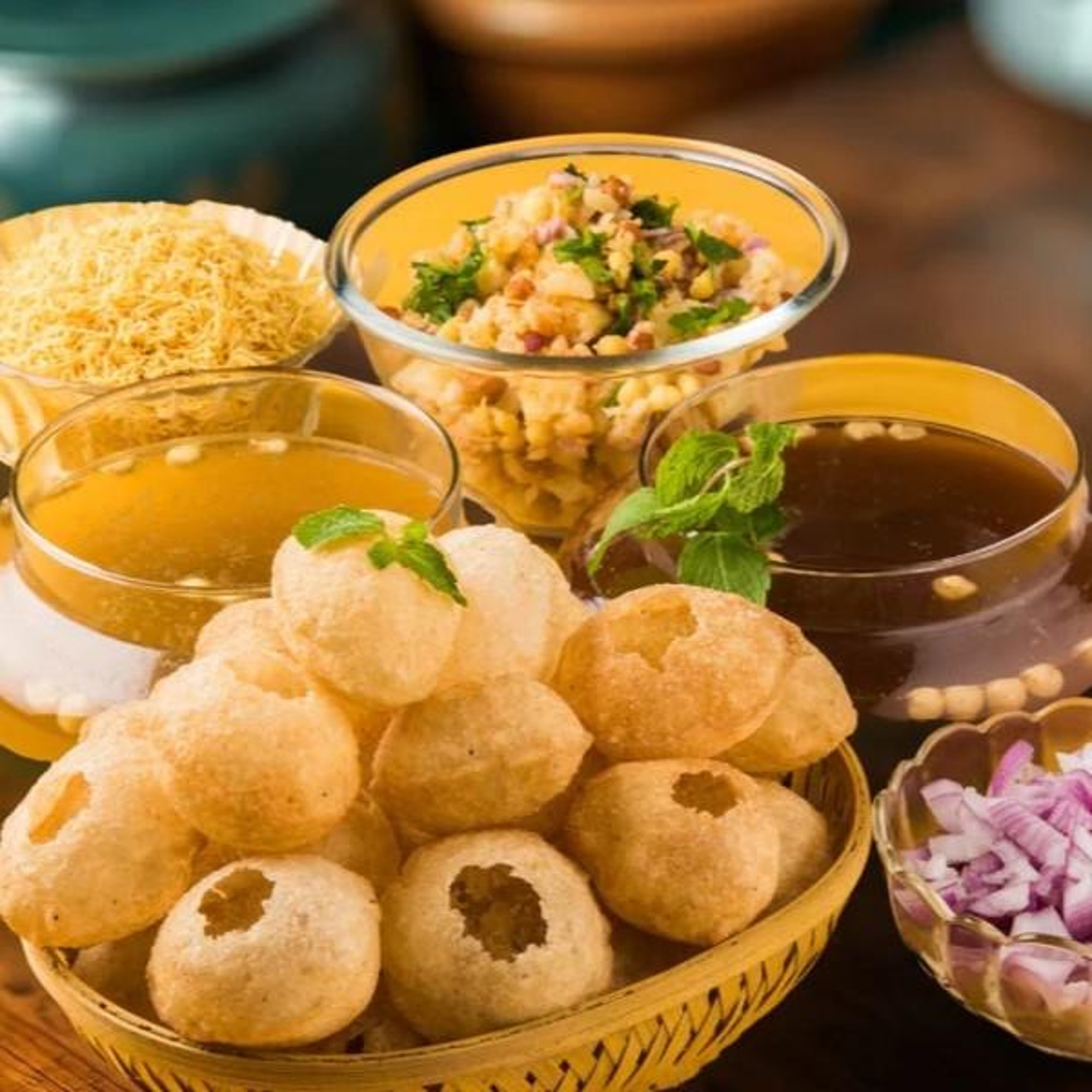 PaniPuri party pack (75 pcs) with Pani (2types) and Ragda or Aloo