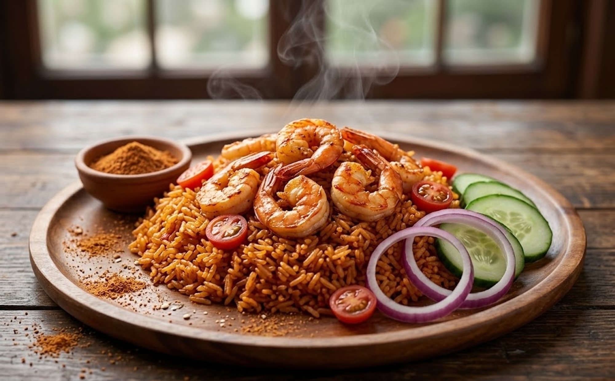SHRIMP SUYA (W/JOLLOF RICE)