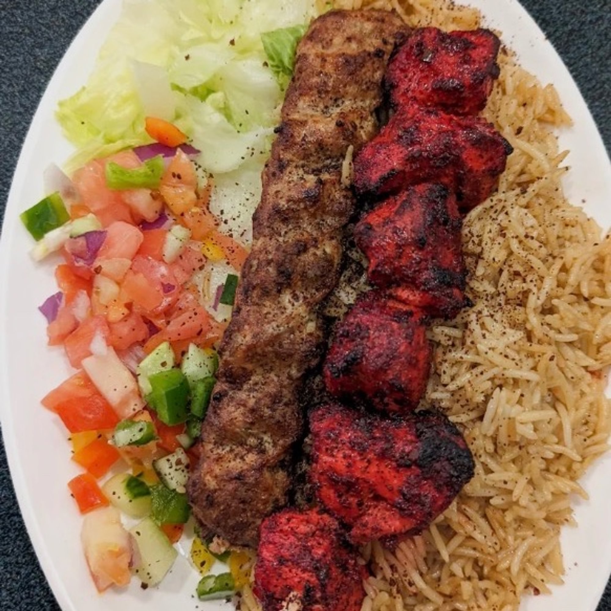 chicken boneless & beef kabob platter