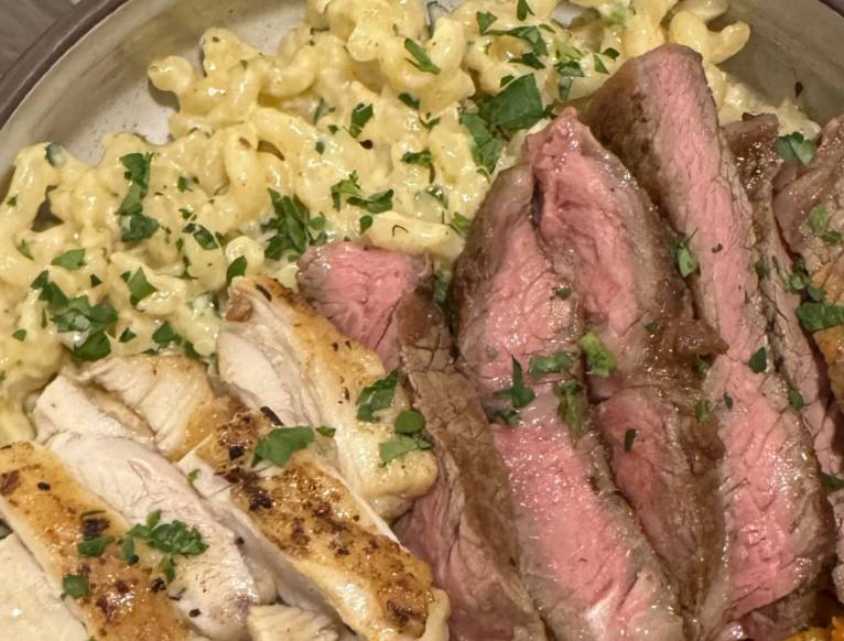 Steak and Chicken Alfredo
