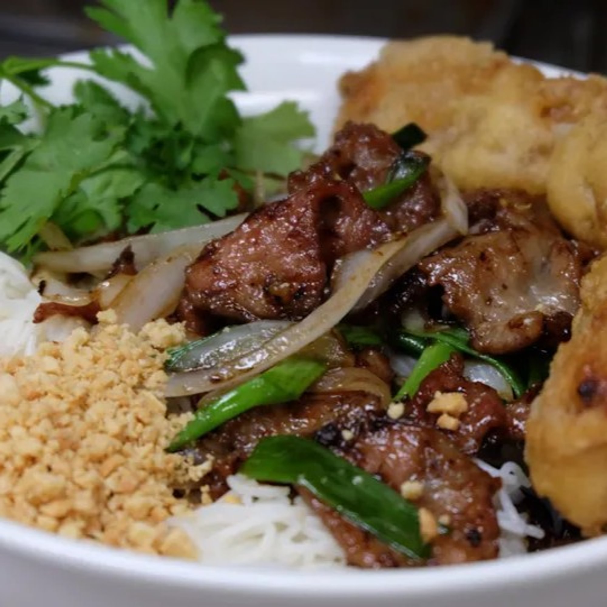Pork or Tofu Over Rice Noodle Salad