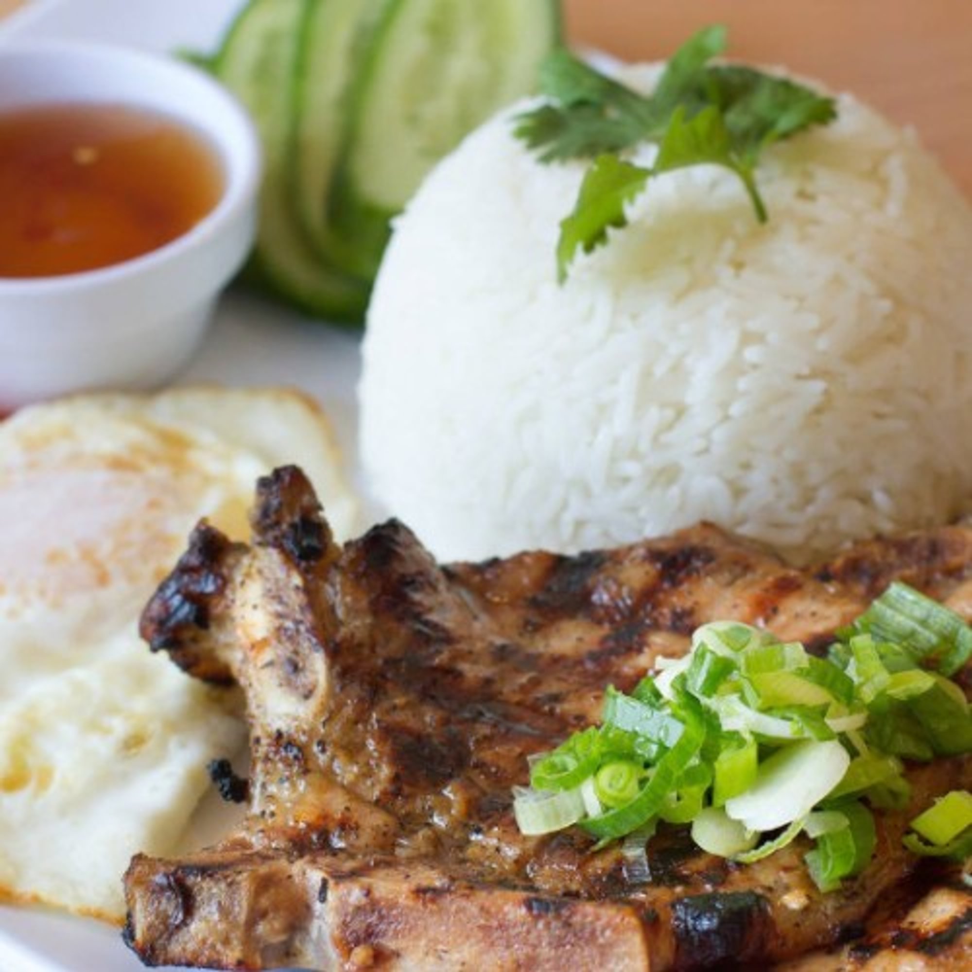 Grilled Porkchop with Egg and Rice - Com Suon Trung Opla
