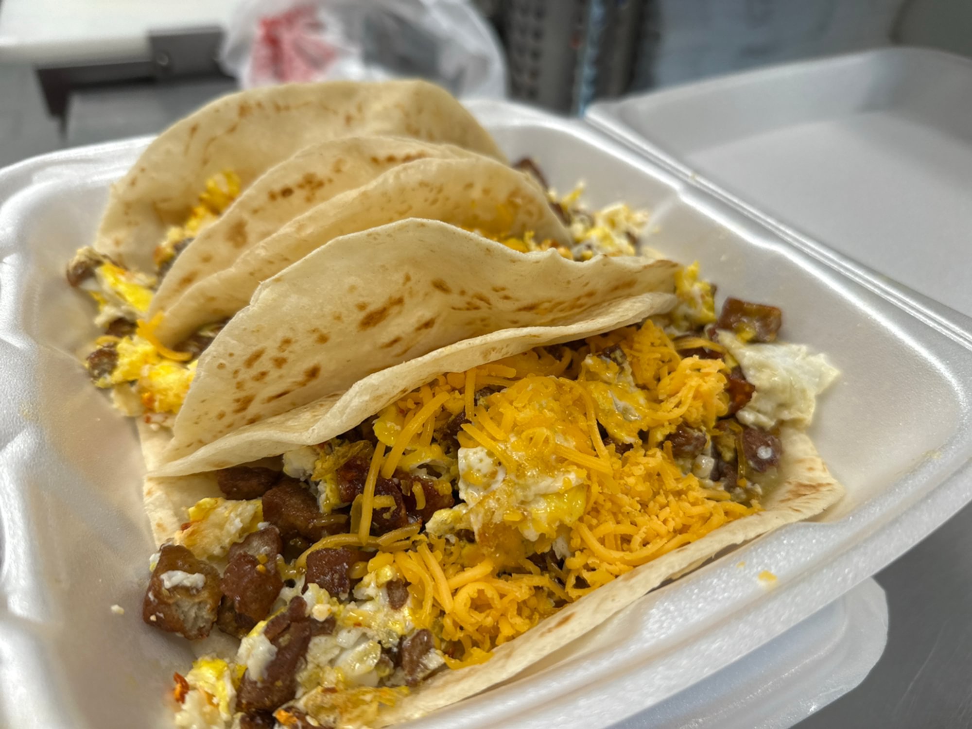Eggs, Sausage & Cheese Taco