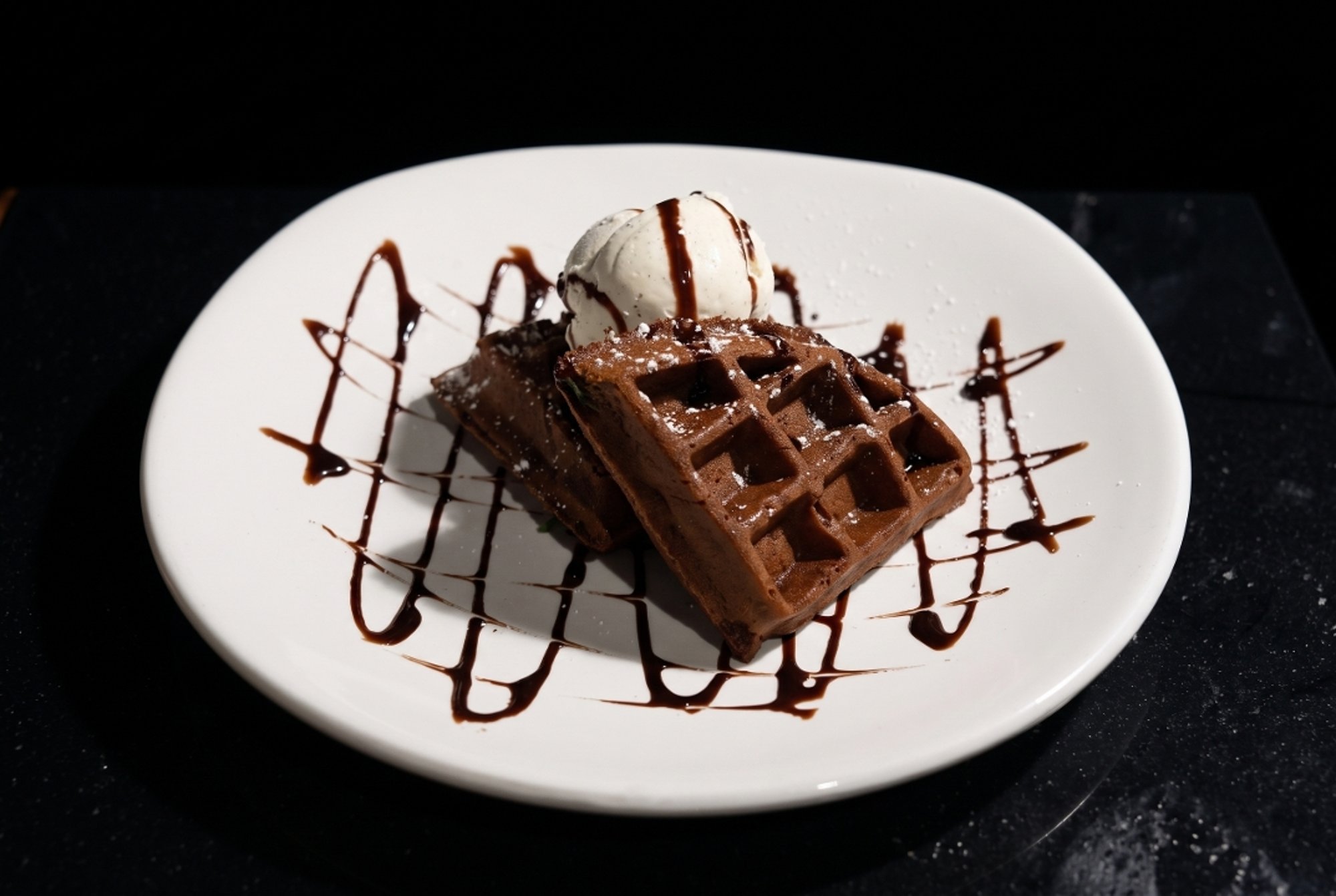 Fudge Brownie Waffle with Vanilla Ice Cream