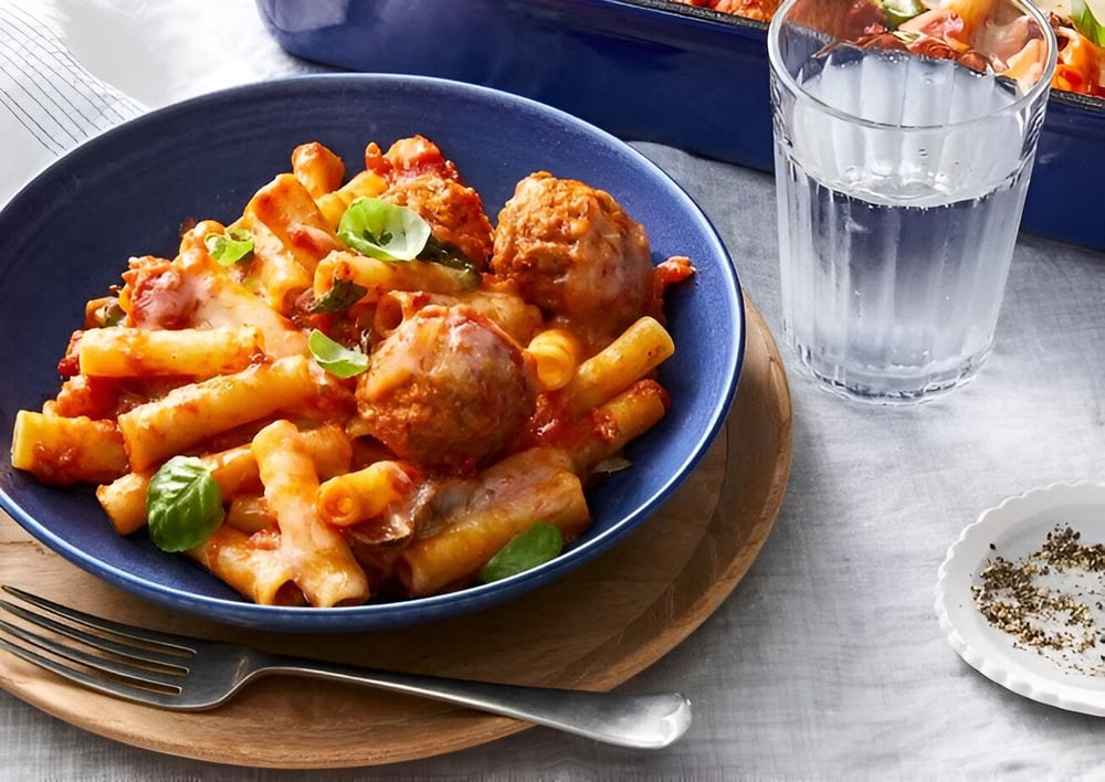ziti with meatball and sausage