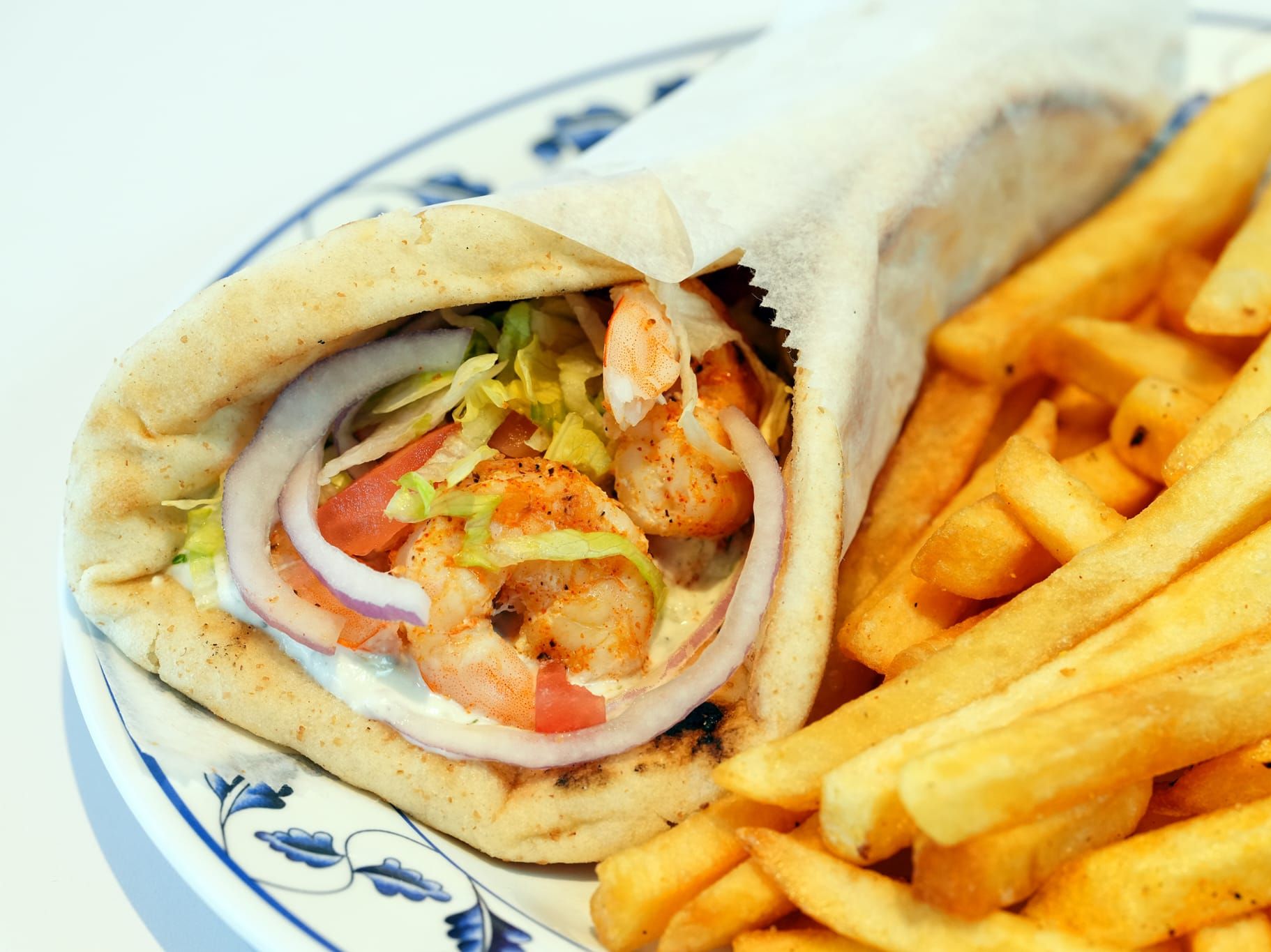 Shrimp Souvlaki Pita