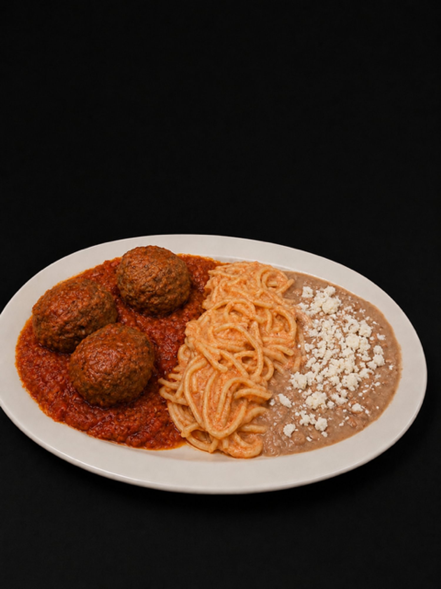 Meatball Rice and Beans Plate