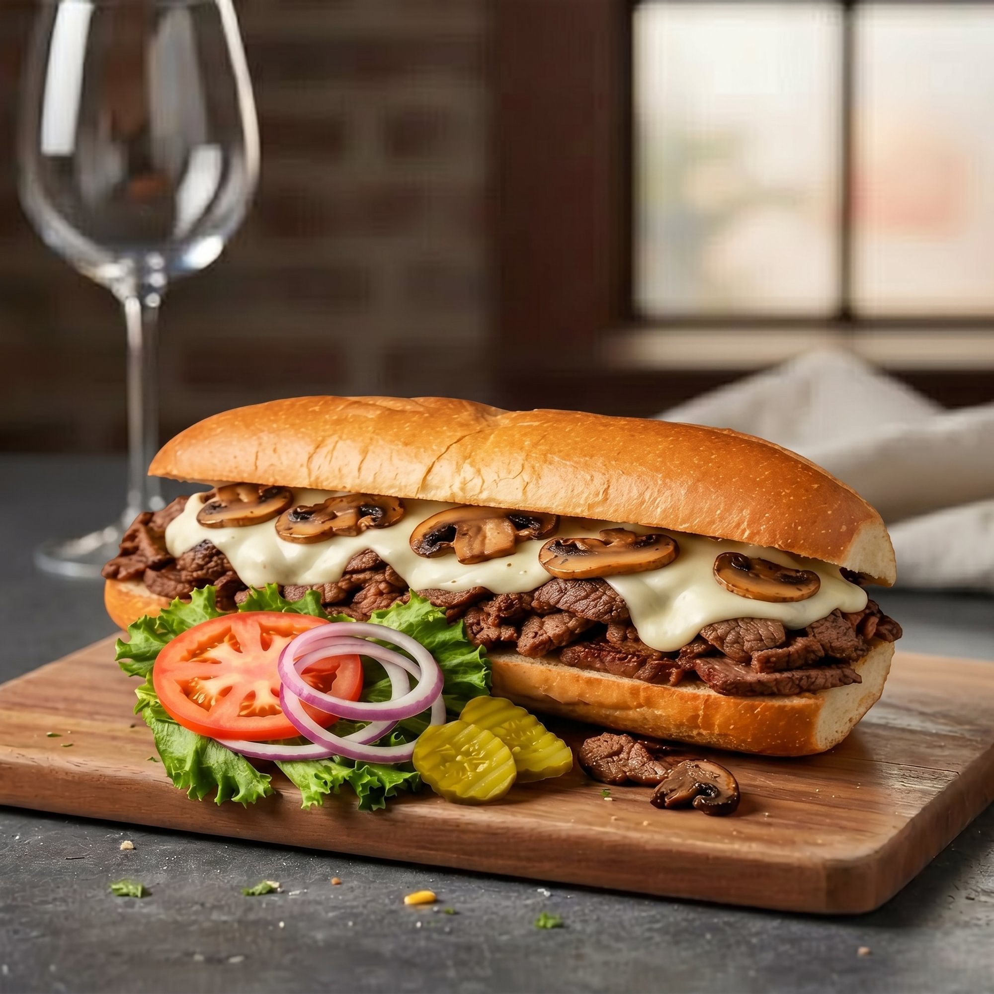 Steak, Cheese and Mushrooms Sub