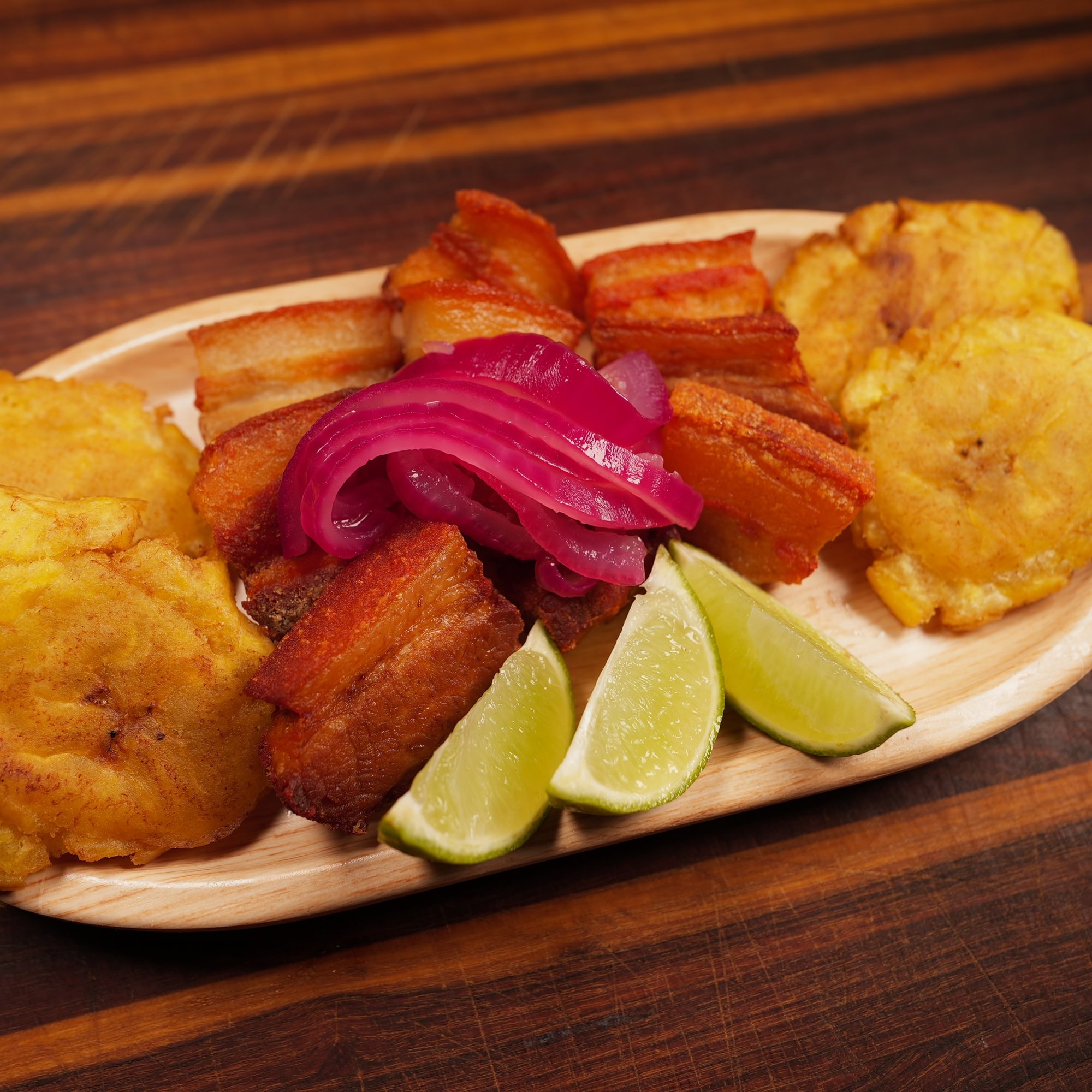 Pork Chunks with Fried Green Plantains