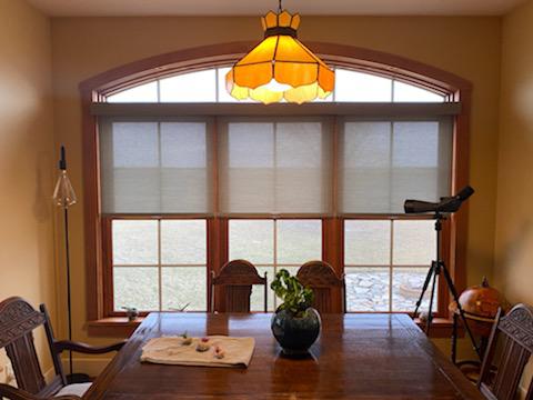 Big windows are a lovely thing to have-but sometimes they let in too much sun! Here in this Waterloo dining room, we've solved that issue by installing our Solar Shades!  BudgetBlindsCedarFallsWaterloo  WaterlooIA  SolarShades  FreeConsultation  WindowWednesday