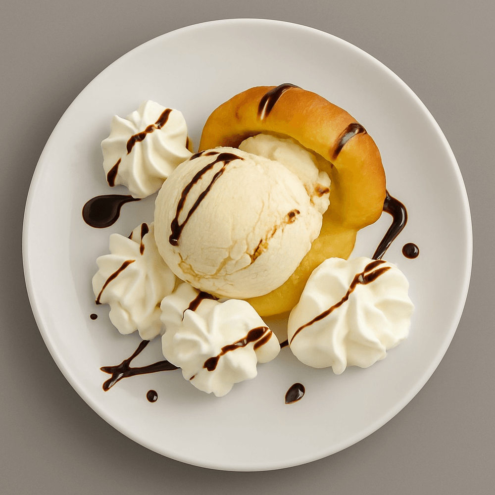 M8. Pumpkin Donut with Vanilla Ice Cream and Whipped Cream