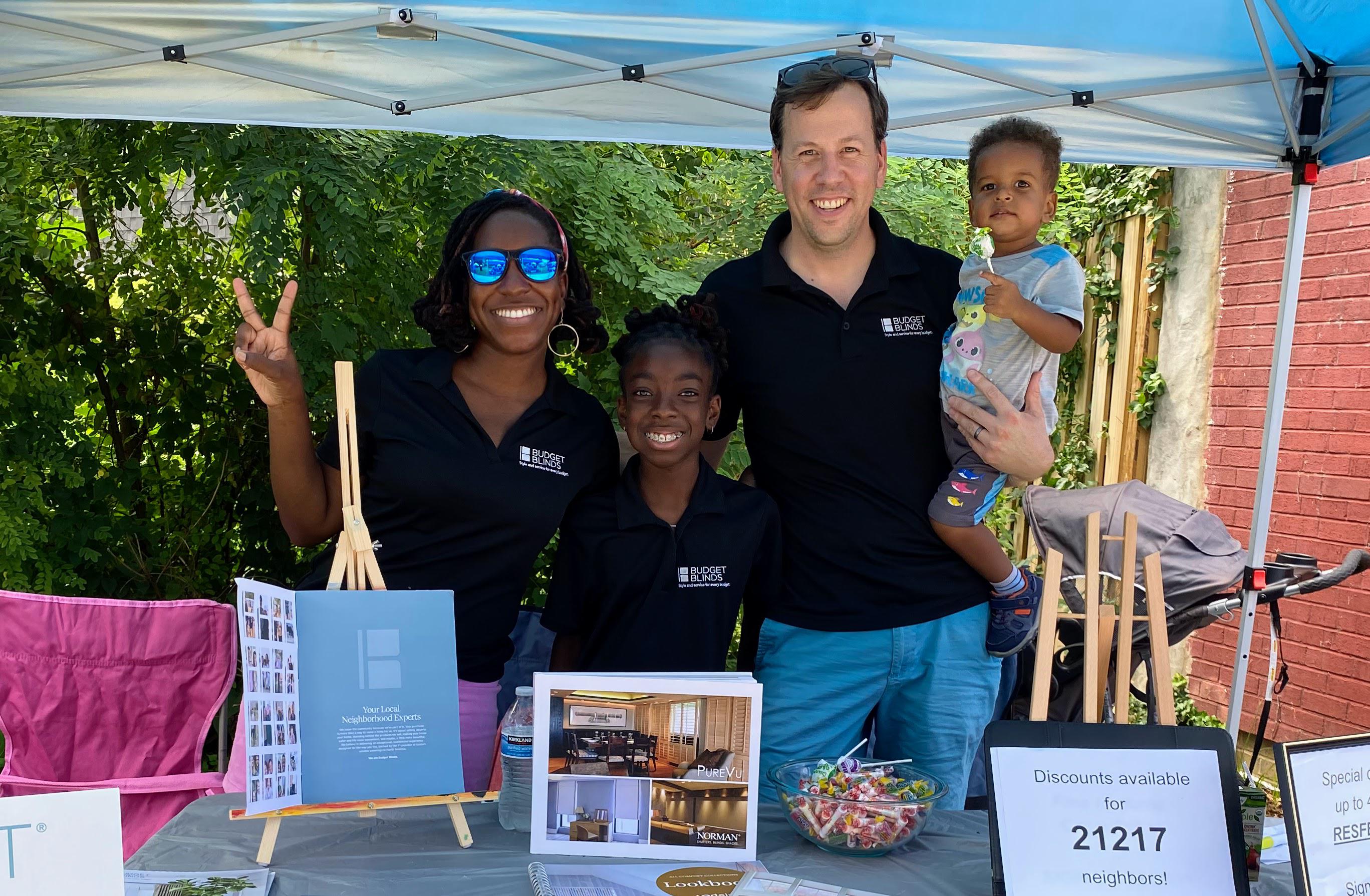 Budget Blinds of Greater Baltimore owners, Caleb and Erica Wolf, with their children