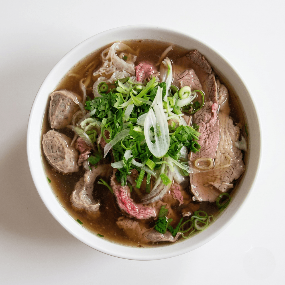 Noodle Soup with Eye Round Steak, Meatballs, Flank