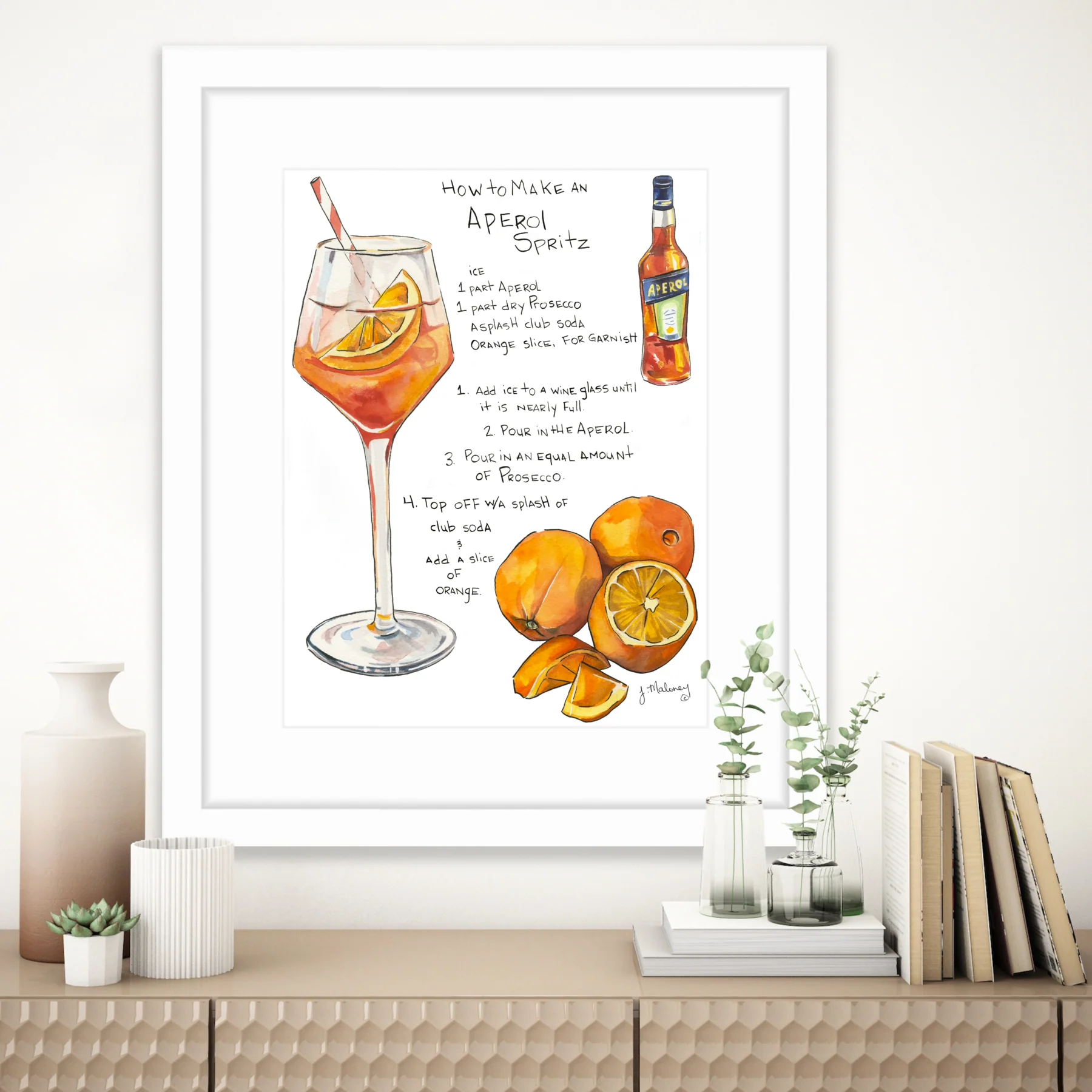 Aperol Spritz - Cocktail Recipe Art: White Frame / 16 x 20 Matted Print