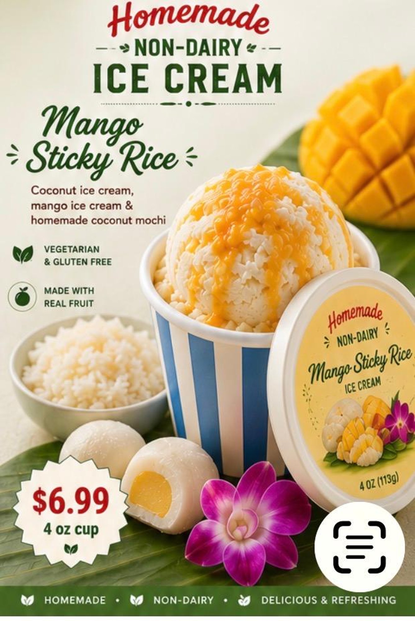 # (Homemade) Mango Sticky Rice Ice Cream (4 oz.)