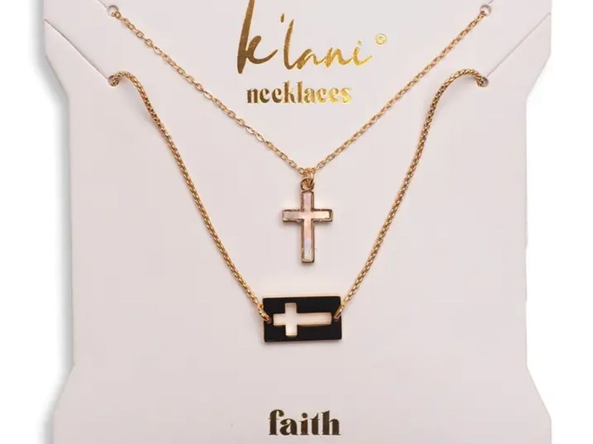 "Faith" Necklace Set Gold Mother of Pearl