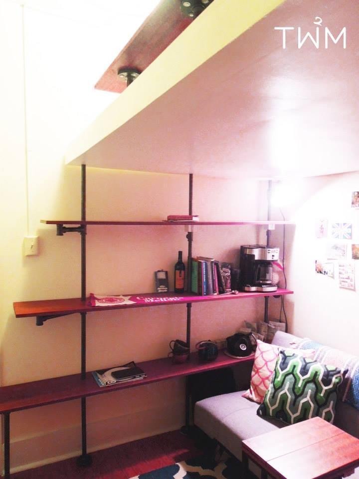 Working on a space-saving solution for an 8' x 10' NoHo apartment -- loft bed meets book shelves meets wardrobe! 