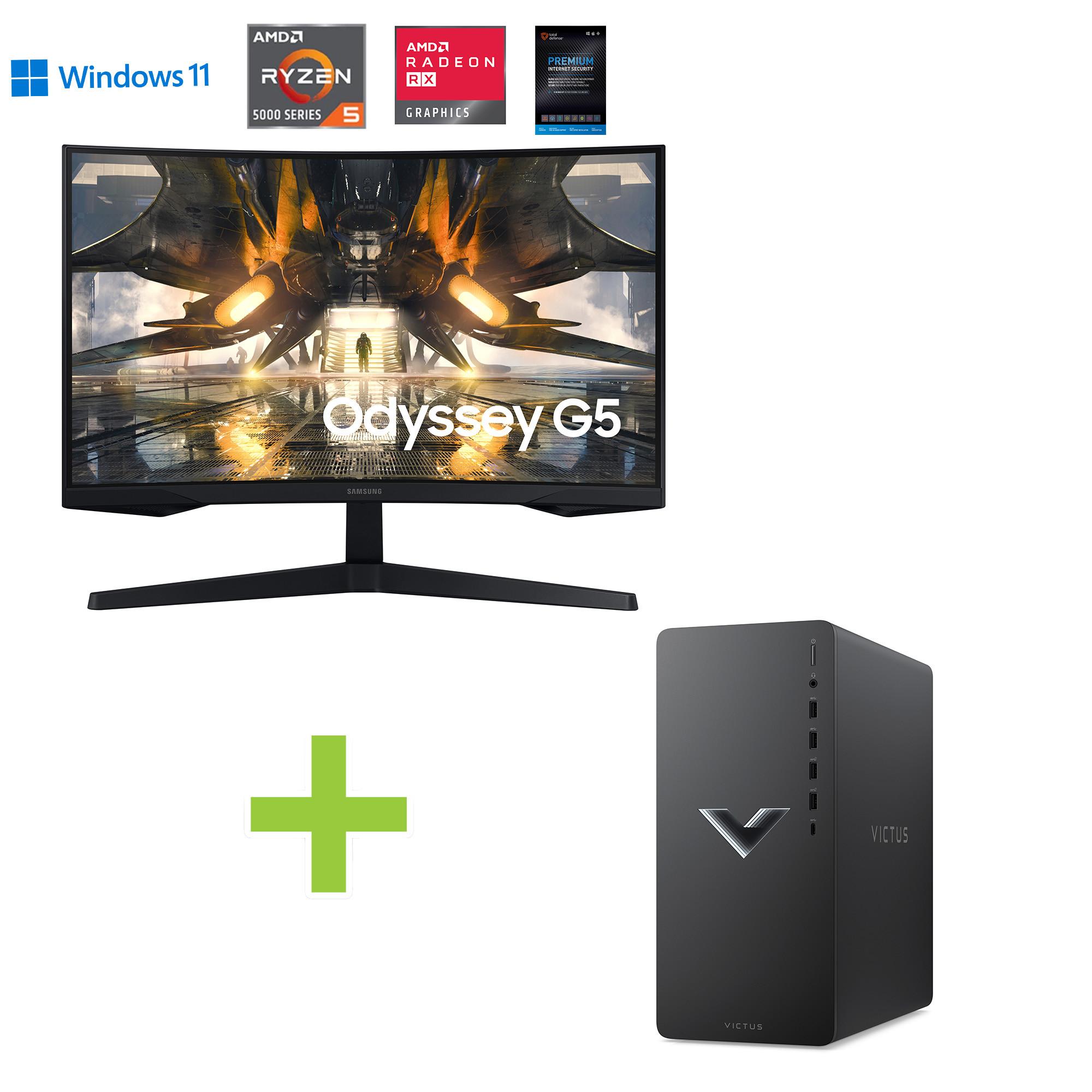 HP Victus Gaming Desktop w/ 27" Curved QHD LED Gaming Monitor & Total Defense Internet Security v. 1