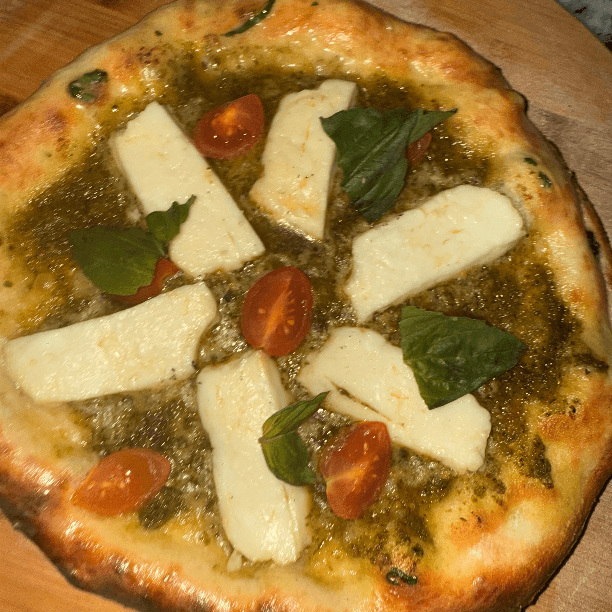 Halloumi and Pesto pizza