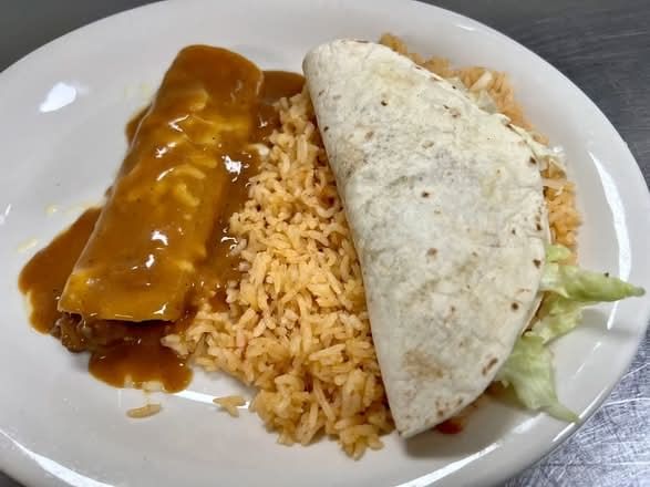 Beef Enchilada, Beef Burrito & Rice