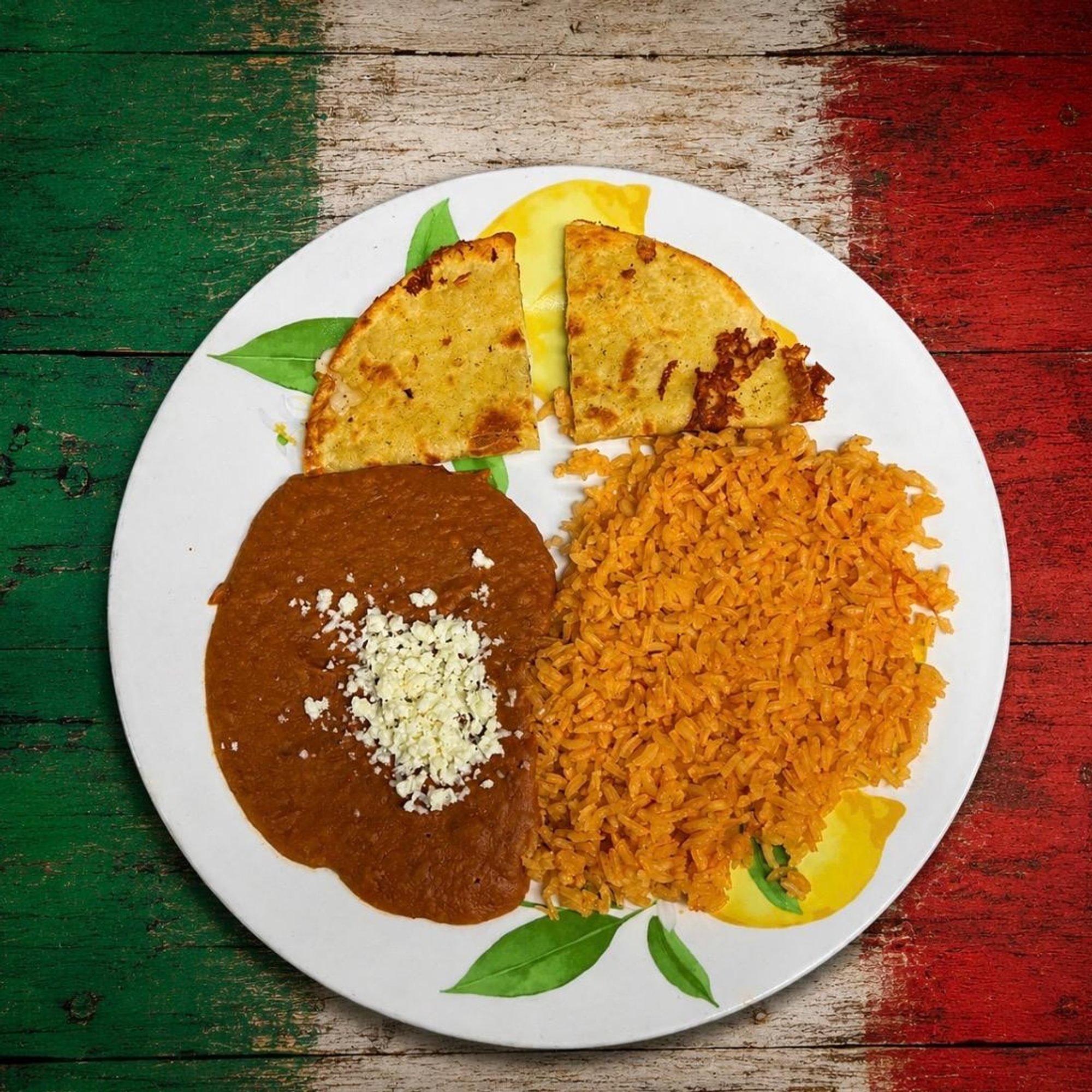 Kids Cheese Quesadilla, Rice and Beans