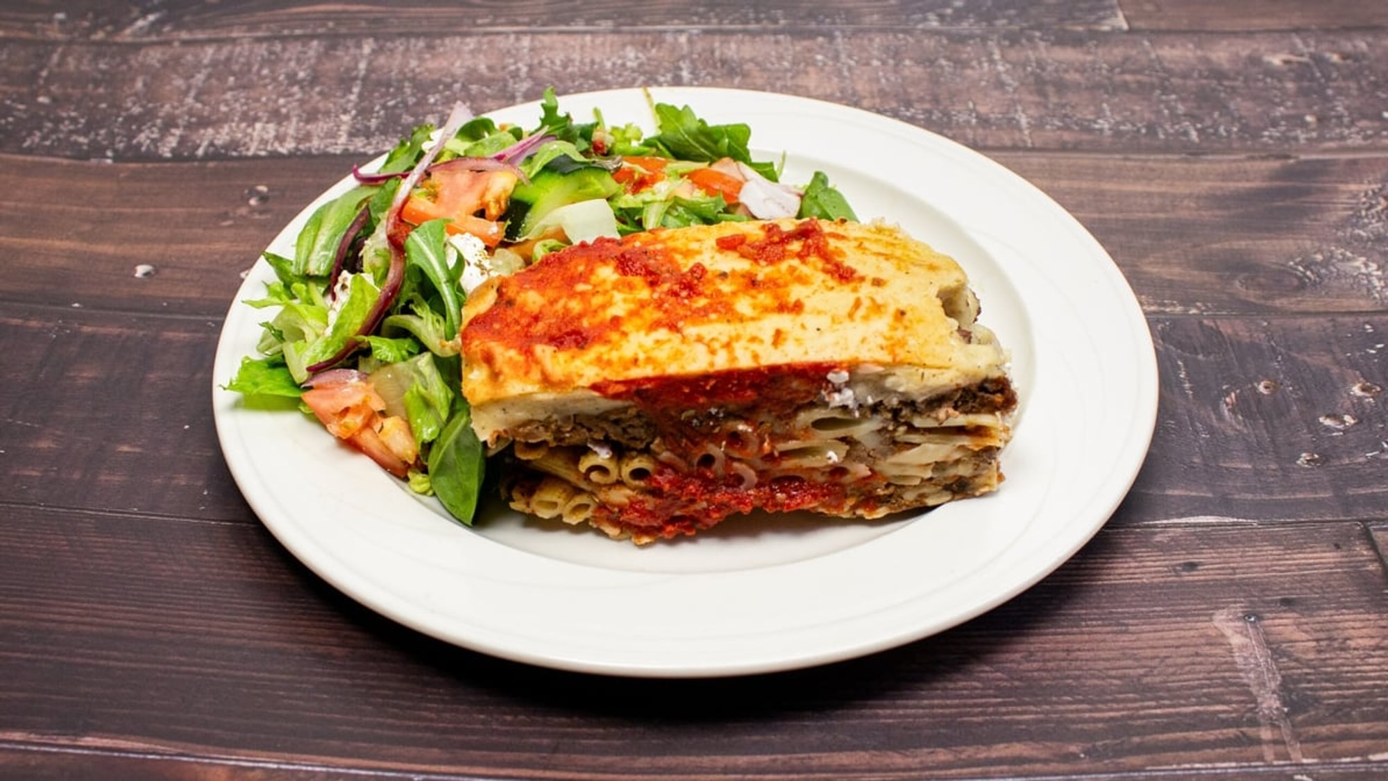 Pastitsio Served with Greek Salad