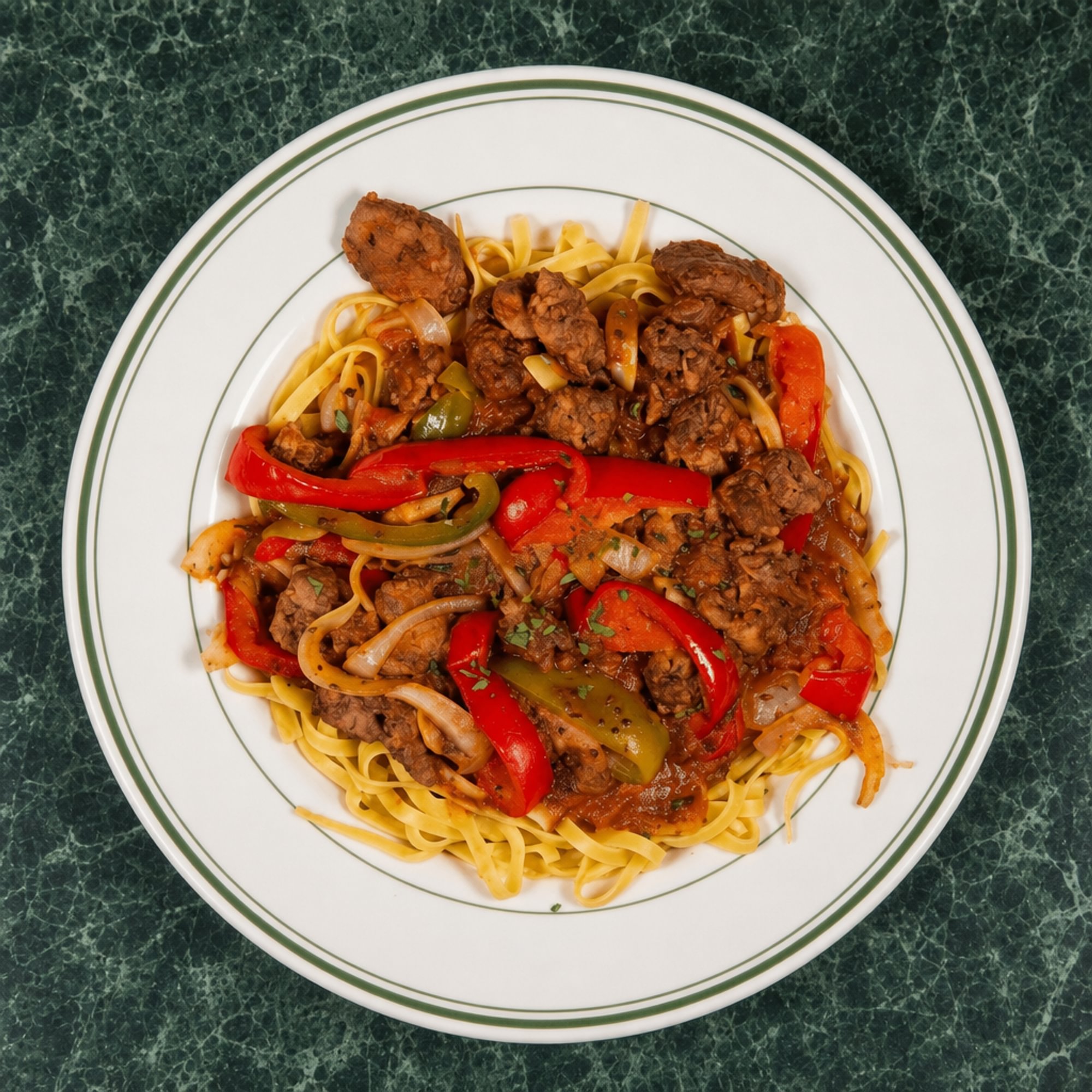 Chicken Liver Ala Caruso over Fettuccini